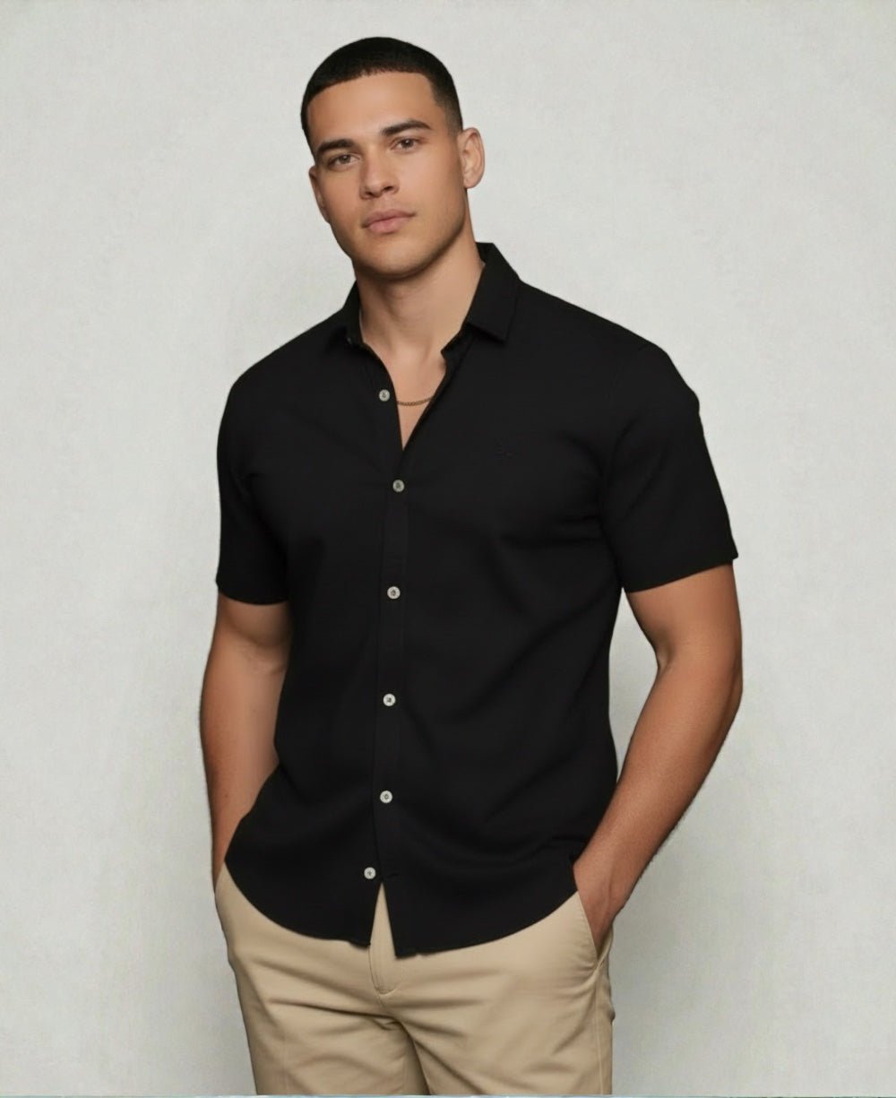 Camisa Preta Masculina Manga Curta - Per Pochi
