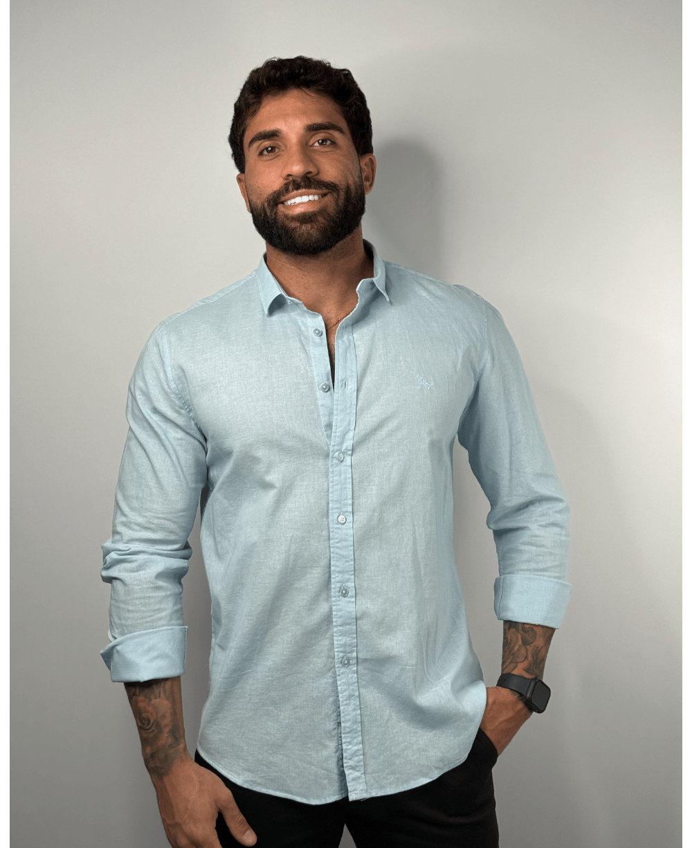 Camisa Linen Azul Bebê Masculino Linho - Per Pochi