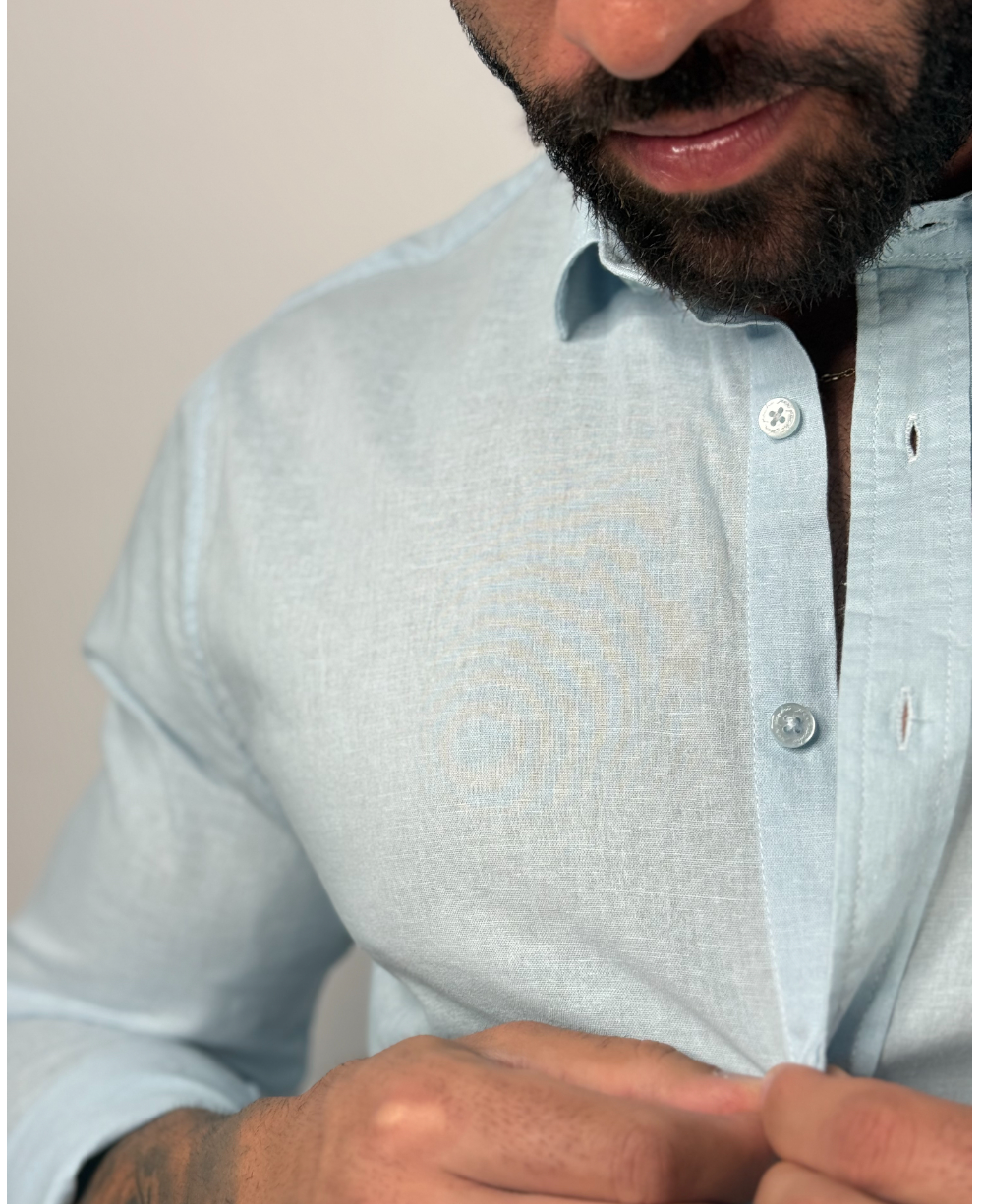 Camisa Linen Azul Bebê Masculino Linho - Per Pochi