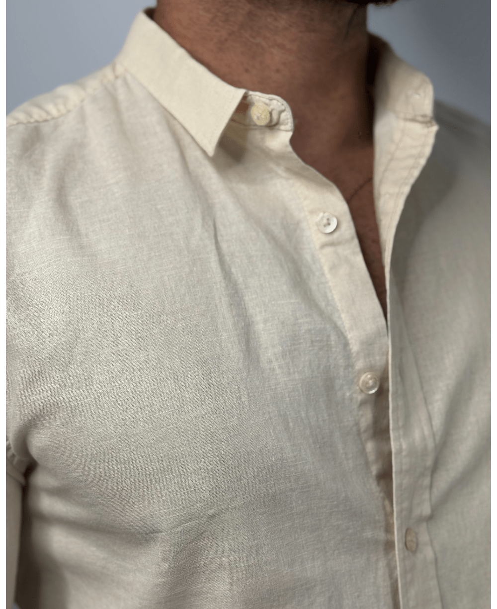 Camisa Linen Areia Masculino Linho- Per Pochi