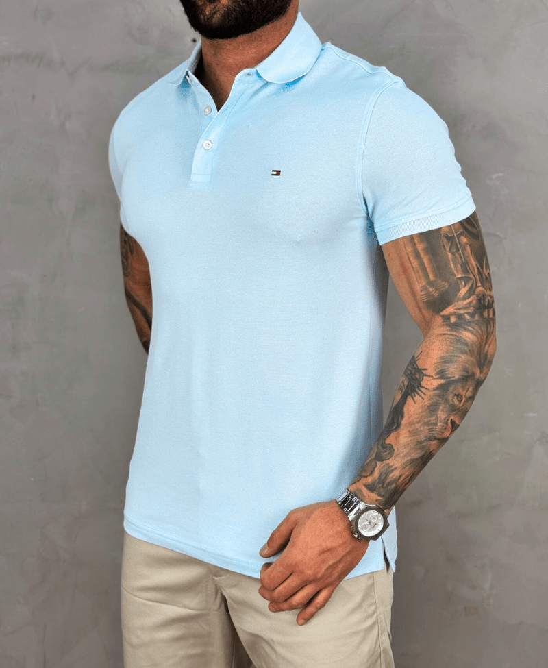 Camisa Polo Azul Claro Masculina 1985 Slim Fit - Tommy Hilfiger
