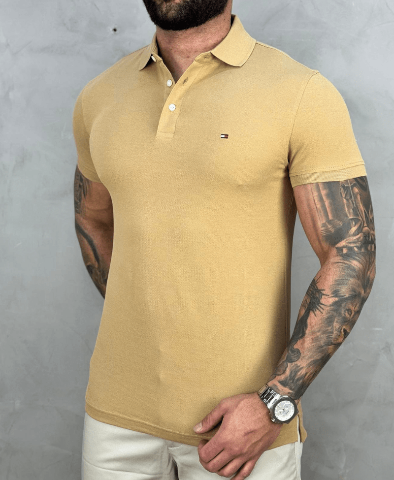 Camisa Polo Bege Masculina 1985 Slim Fit - Tommy Hilfiger