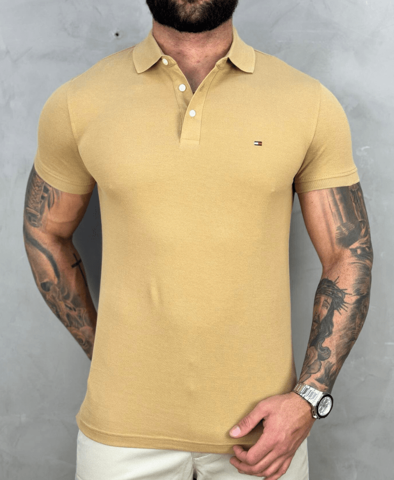 Camisa Polo Bege Masculina 1985 Slim Fit - Tommy Hilfiger