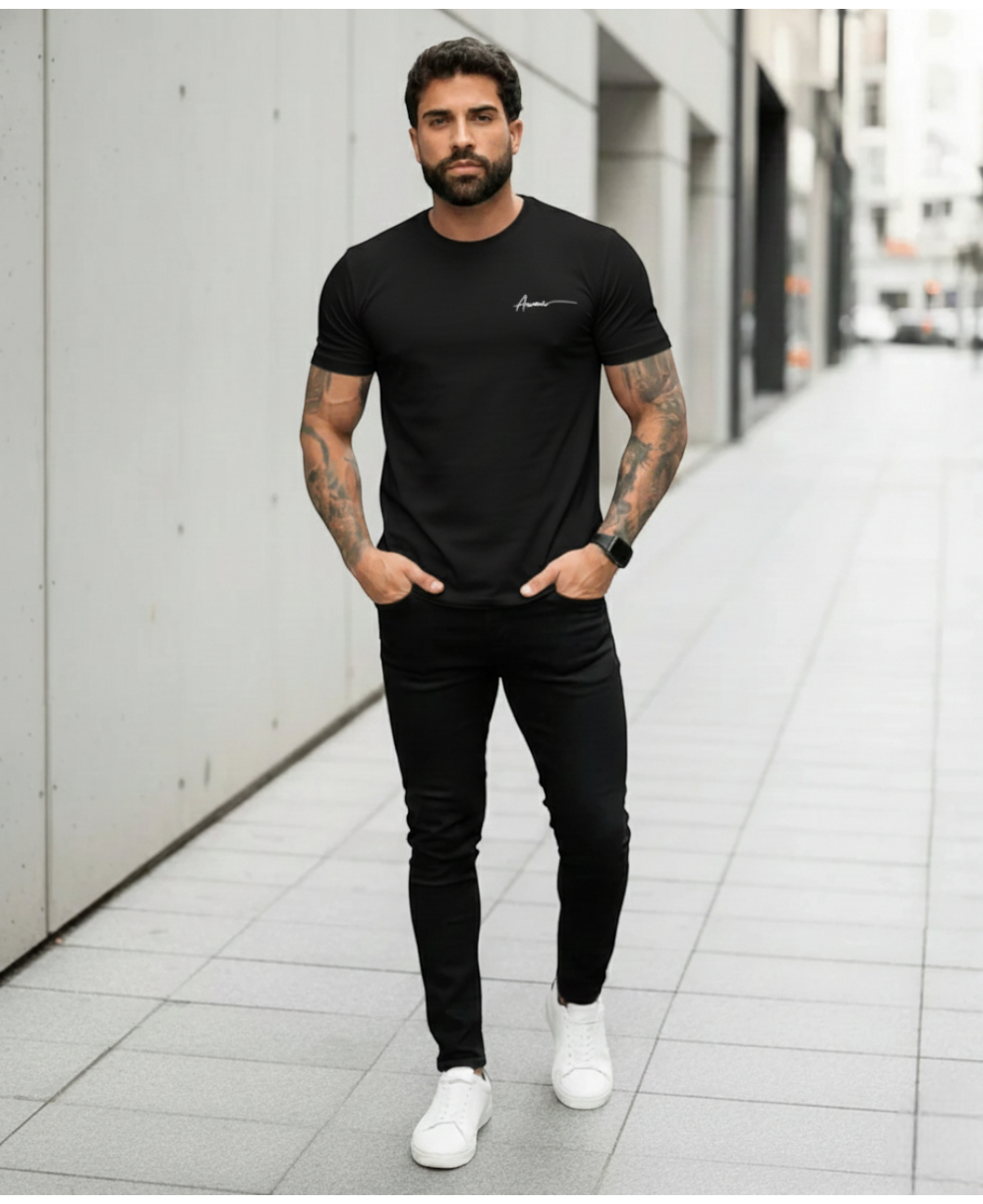 Camiseta Masculina Preto Malha Regular - Aramis