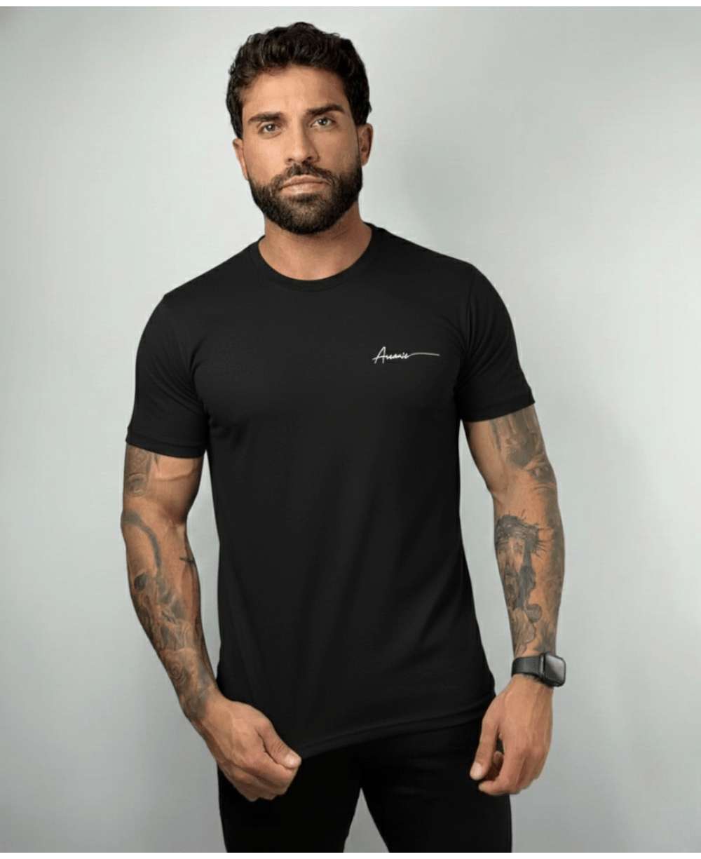 Camiseta Masculina Preto Malha Regular - Aramis