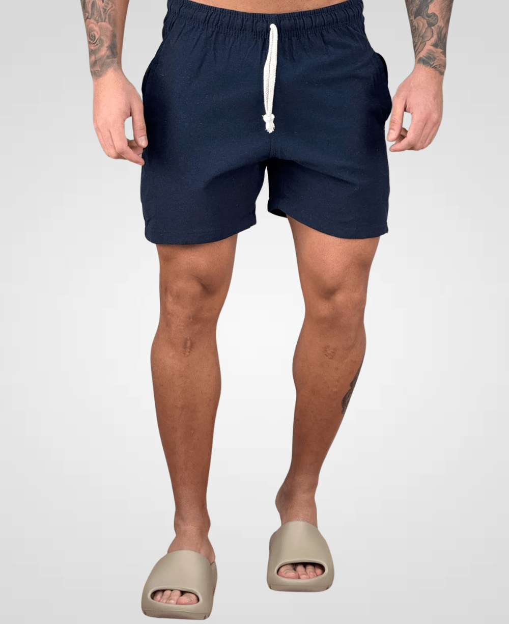 Shorts de Linho Azul Marinho Masculina Lisa - Afri.co