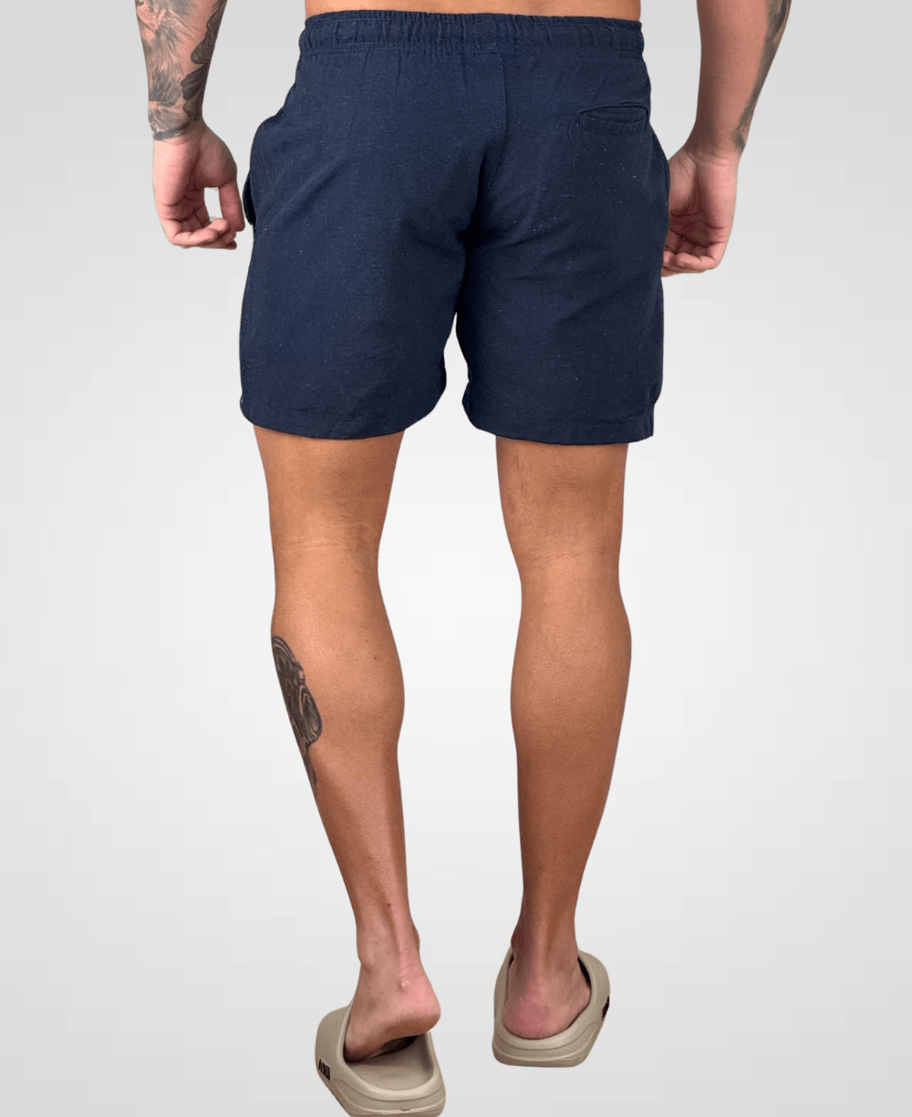 Shorts de Linho Azul Marinho Masculina Lisa - Afri.co