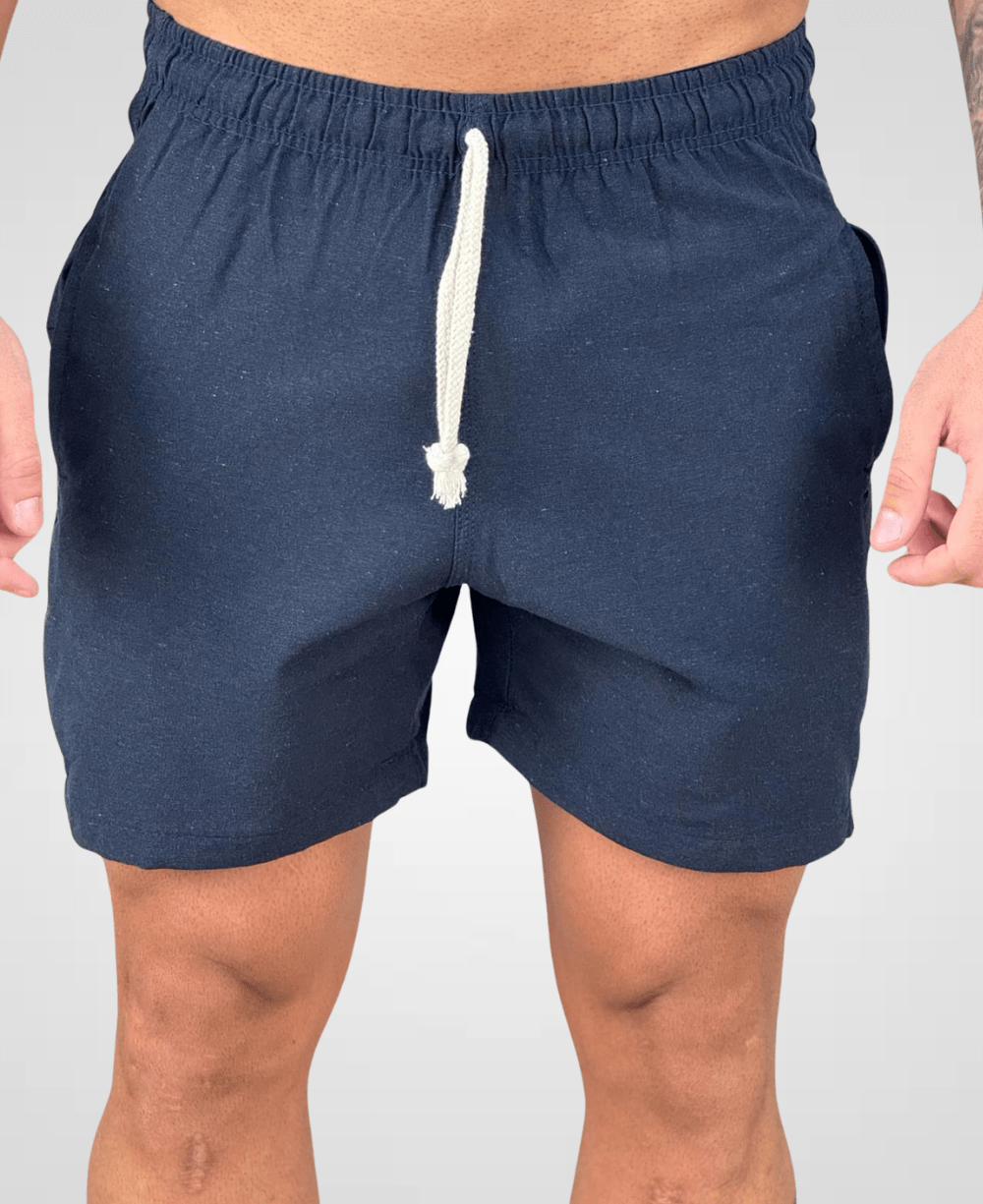 Shorts de Linho Azul Marinho Masculina Lisa - Afri.co