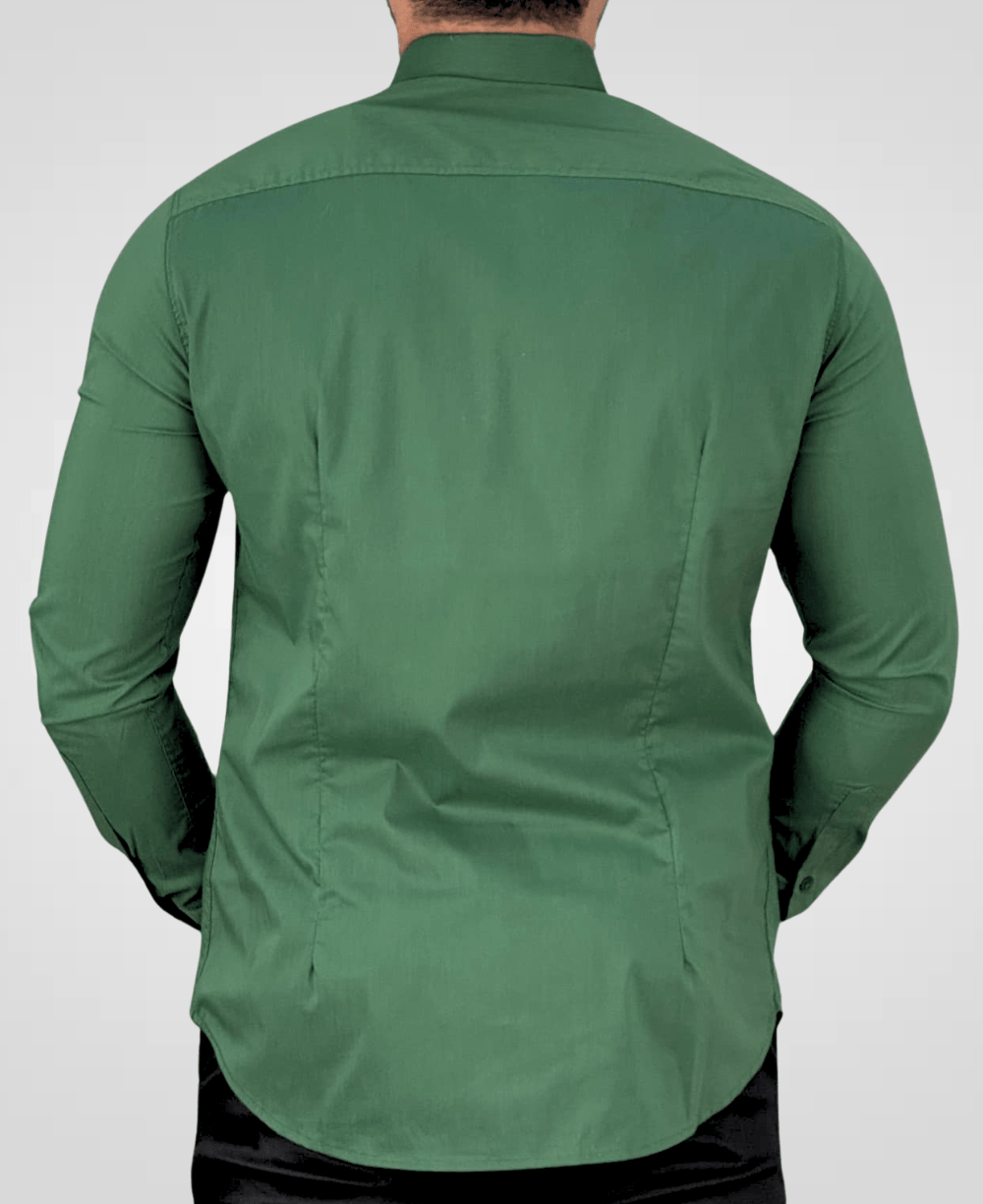 Camisa Social Verde Musgo Masculina Acetinada - Per Pochi