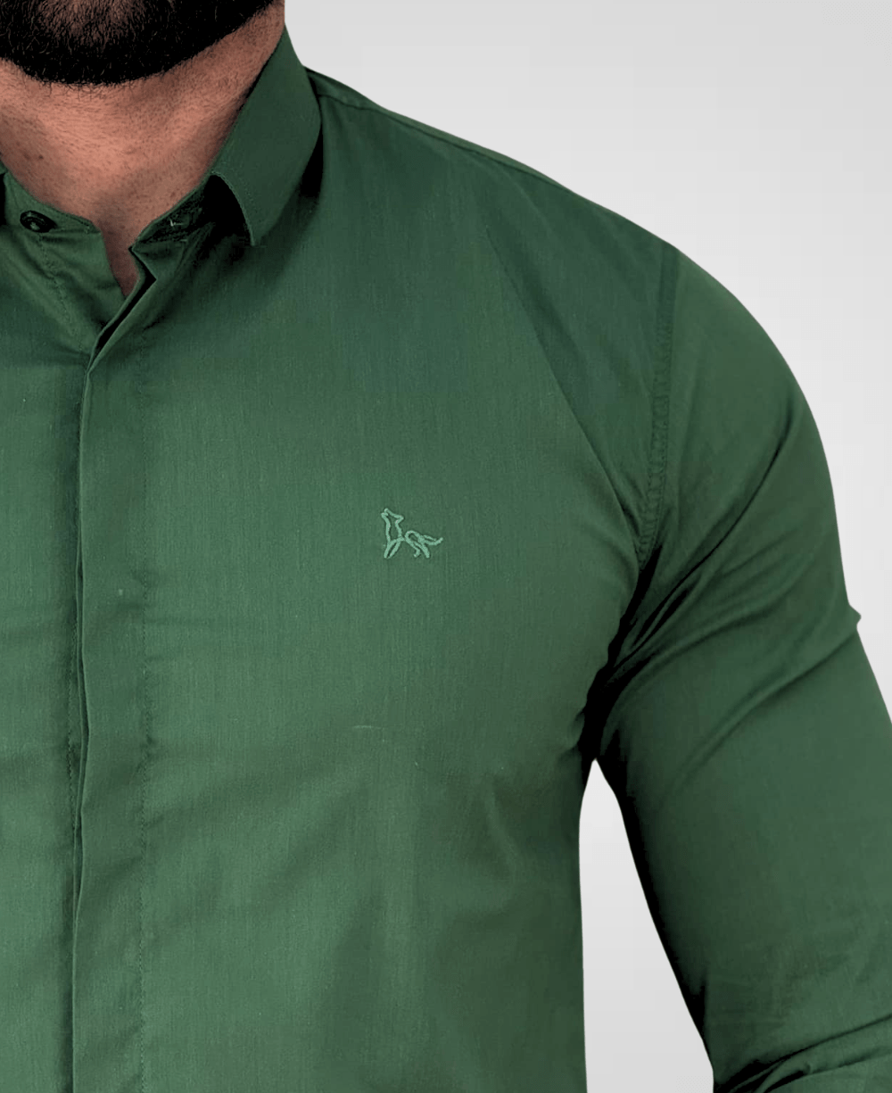 Camisa Social Verde Musgo Masculina Acetinada - Per Pochi