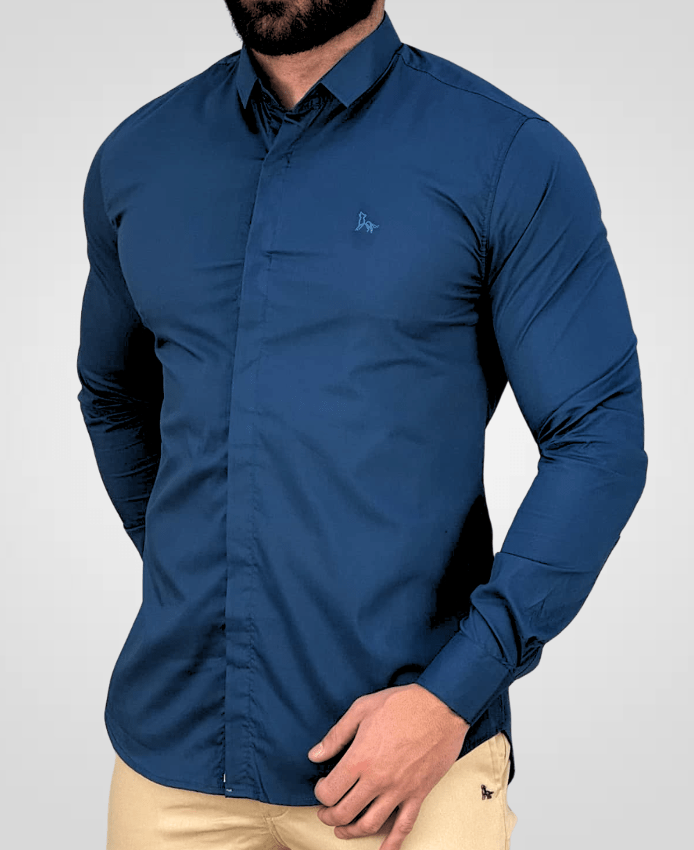 Camisa Social Azul Royal Masculina Acetinada - Per Pochi