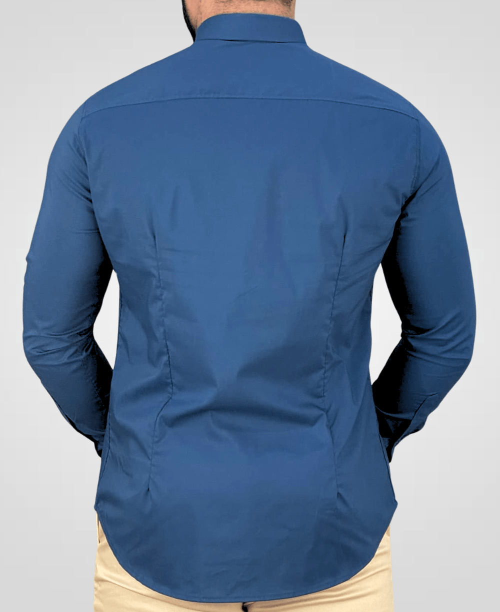 Camisa Social Azul Royal Masculina Acetinada - Per Pochi