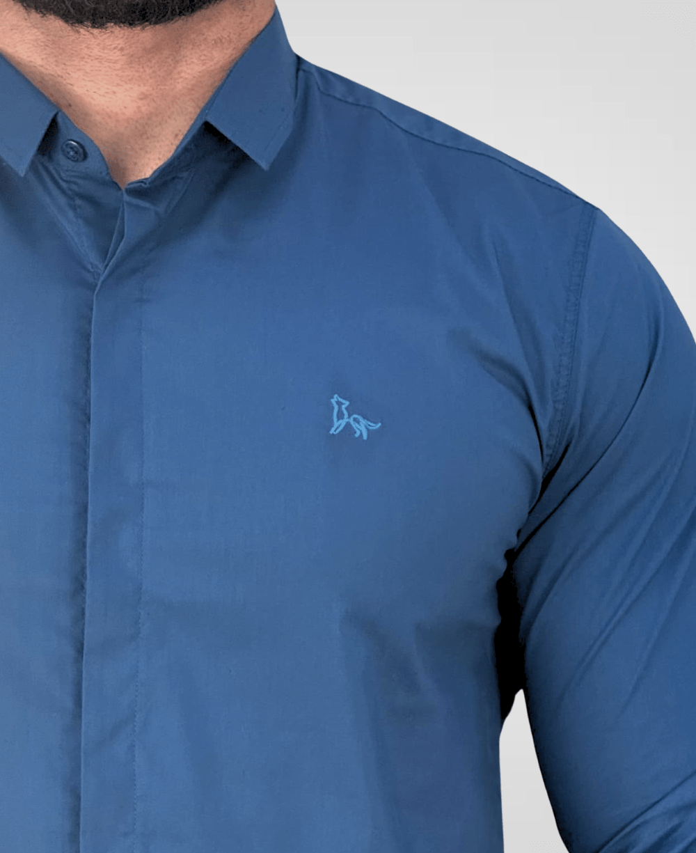 Camisa Social Azul Royal Masculina Acetinada - Per Pochi