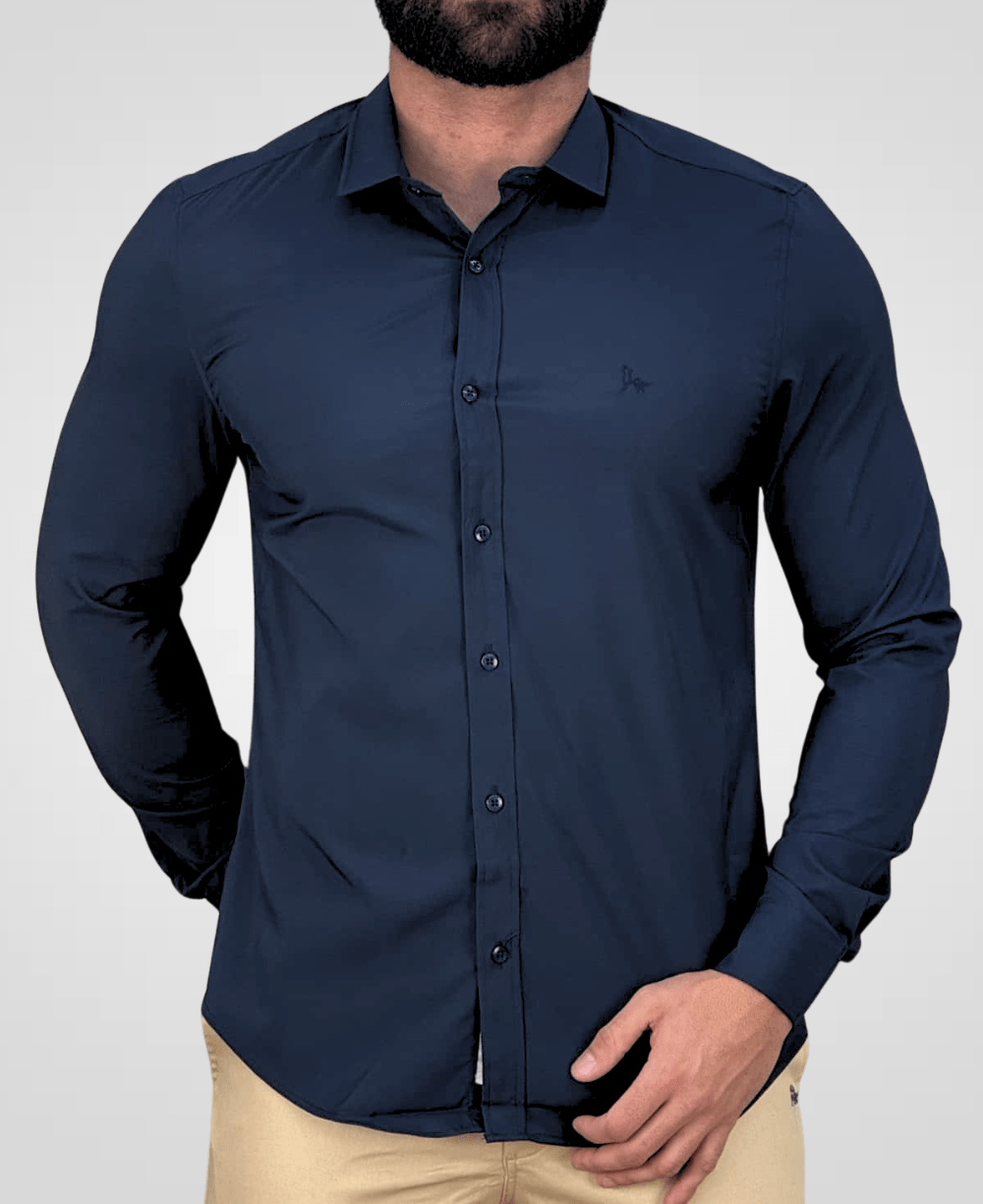 Camisa Social Azul Marinho Masculina Tecnológico - Per Pochi