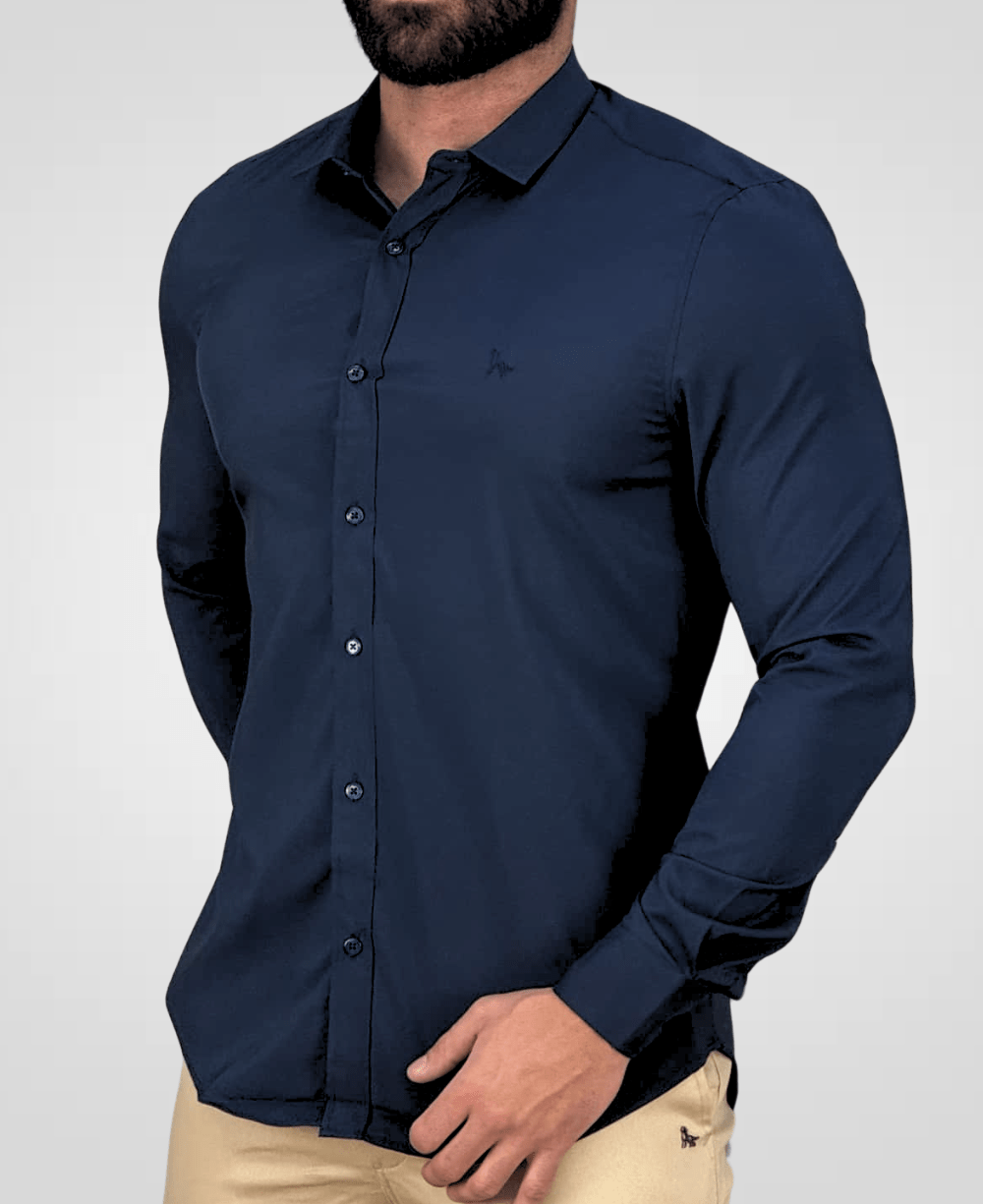 Camisa Social Azul Marinho Masculina Tecnológico - Per Pochi