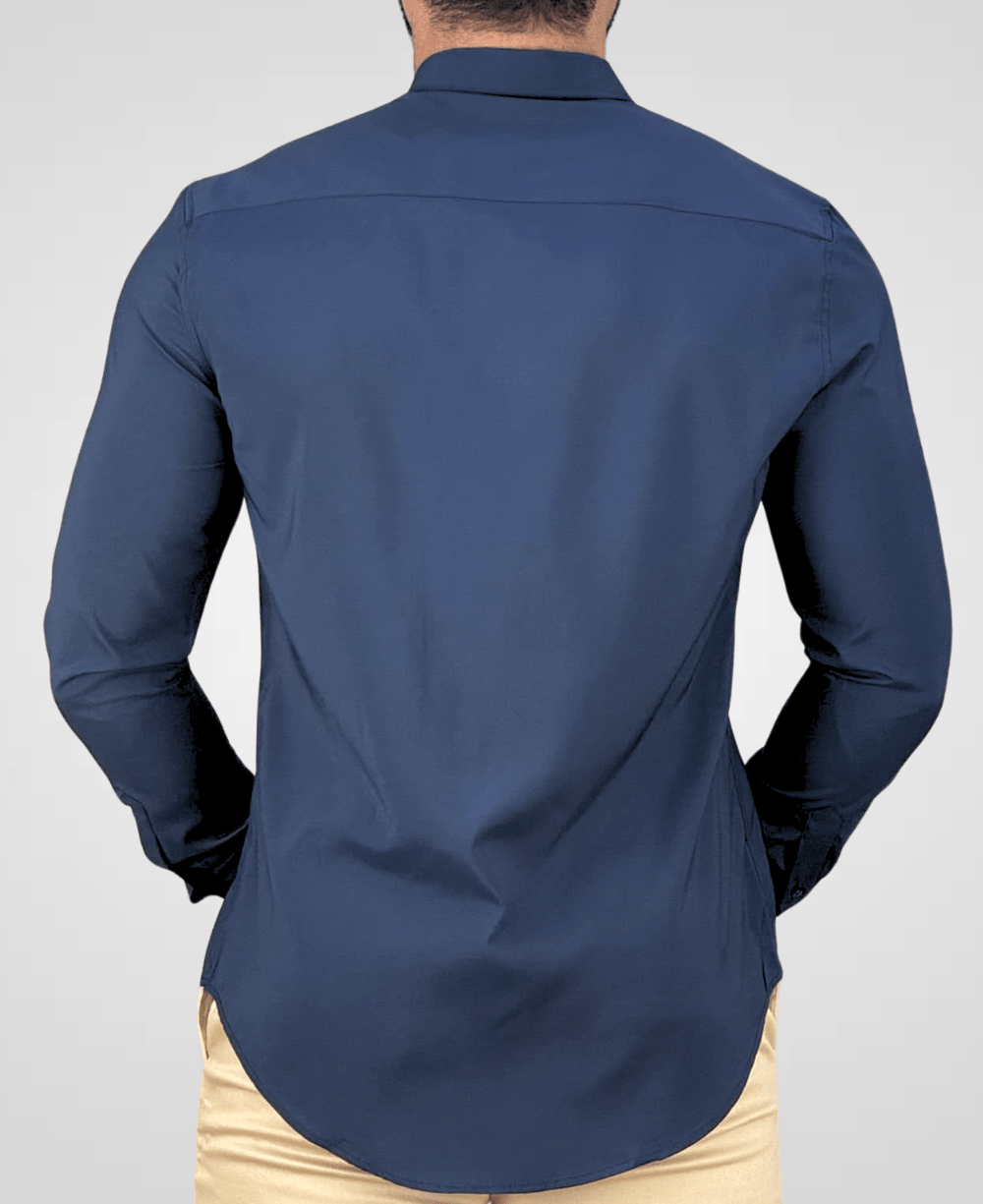 Camisa Social Azul Marinho Masculina Tecnológico - Per Pochi
