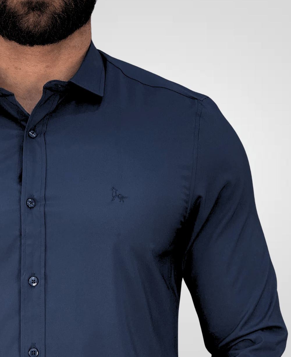 Camisa Social Azul Marinho Masculina Tecnológico - Per Pochi
