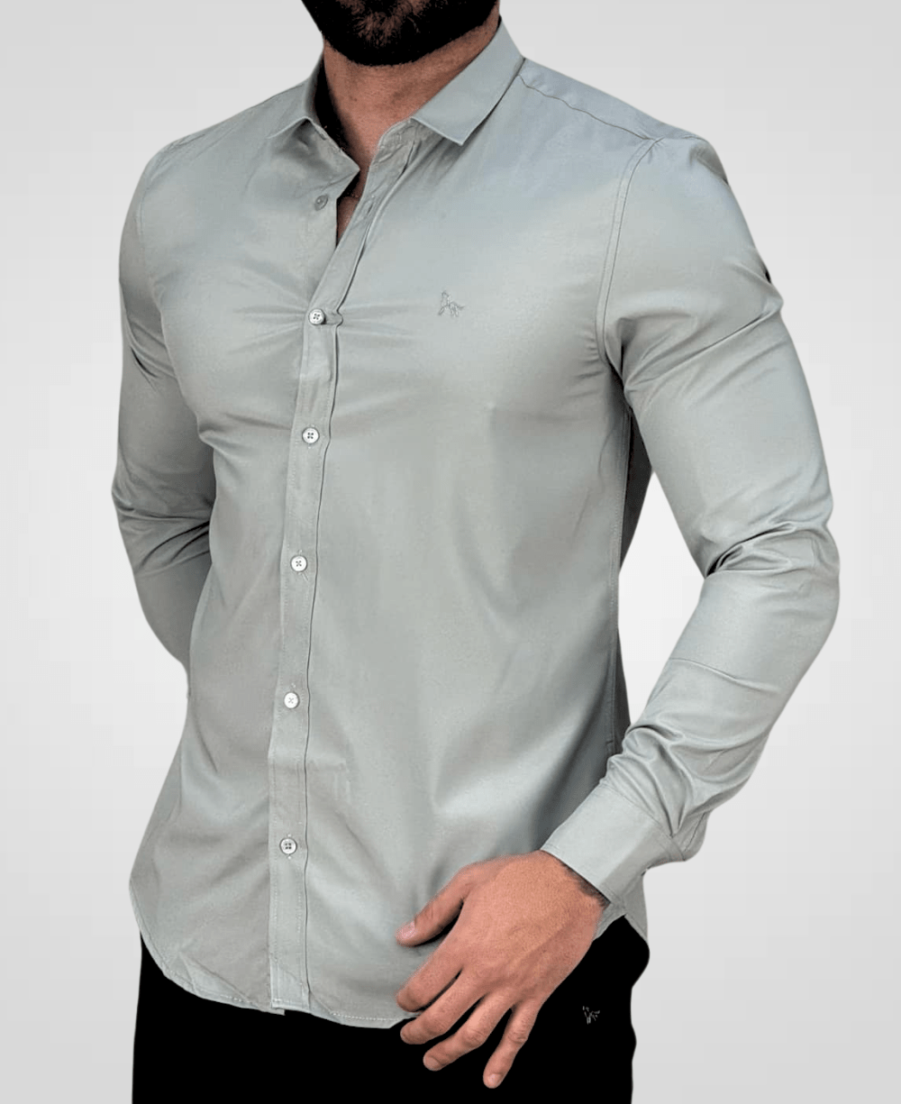 Camisa Social Cinza Claro Masculina Tecnológico - Per Pochi