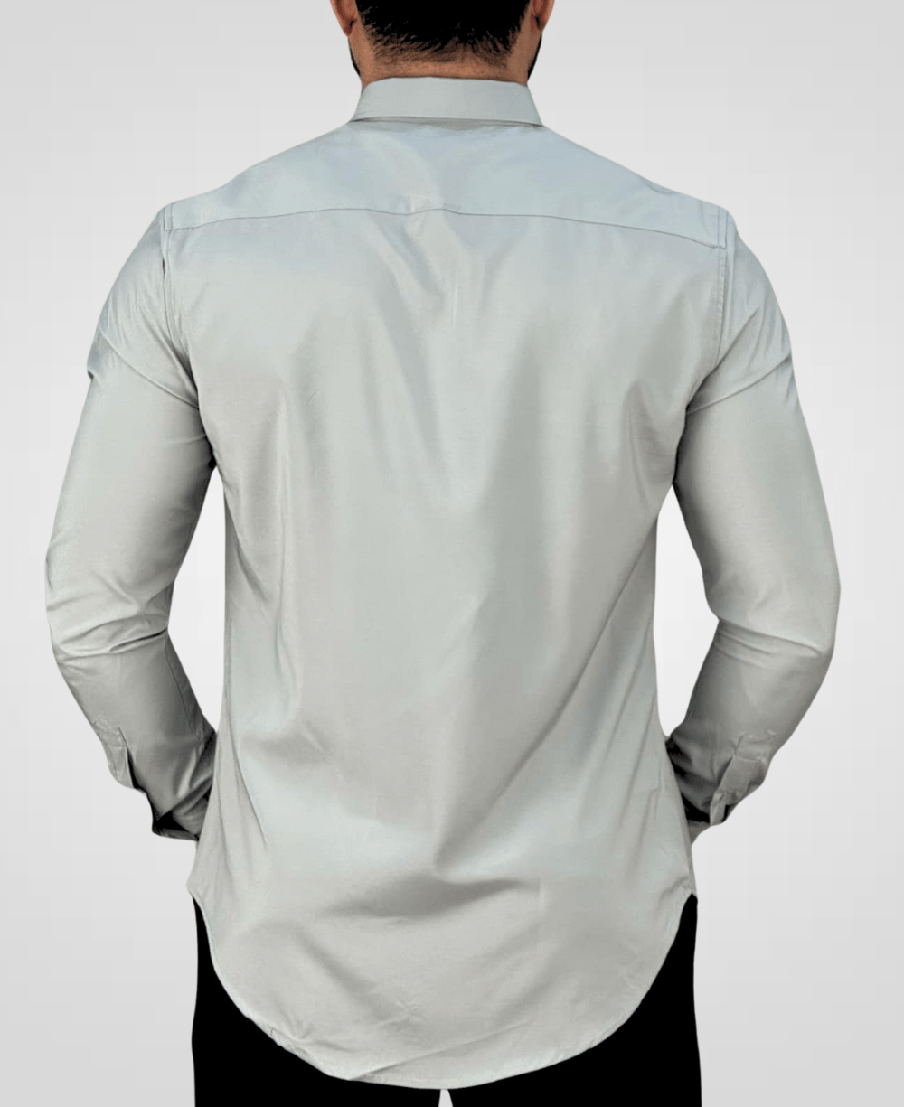 Camisa Social Cinza Claro Masculina Tecnológico - Per Pochi