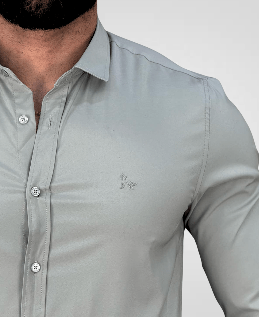 Camisa Social Cinza Claro Masculina Tecnológico - Per Pochi