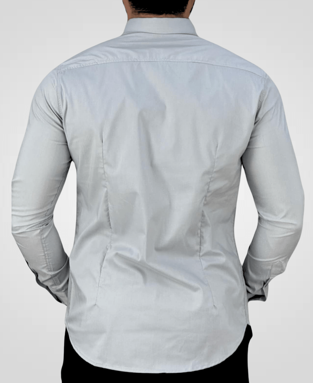 Camisa Social Cinza Claro Masculina Acetinada - Per Pochi