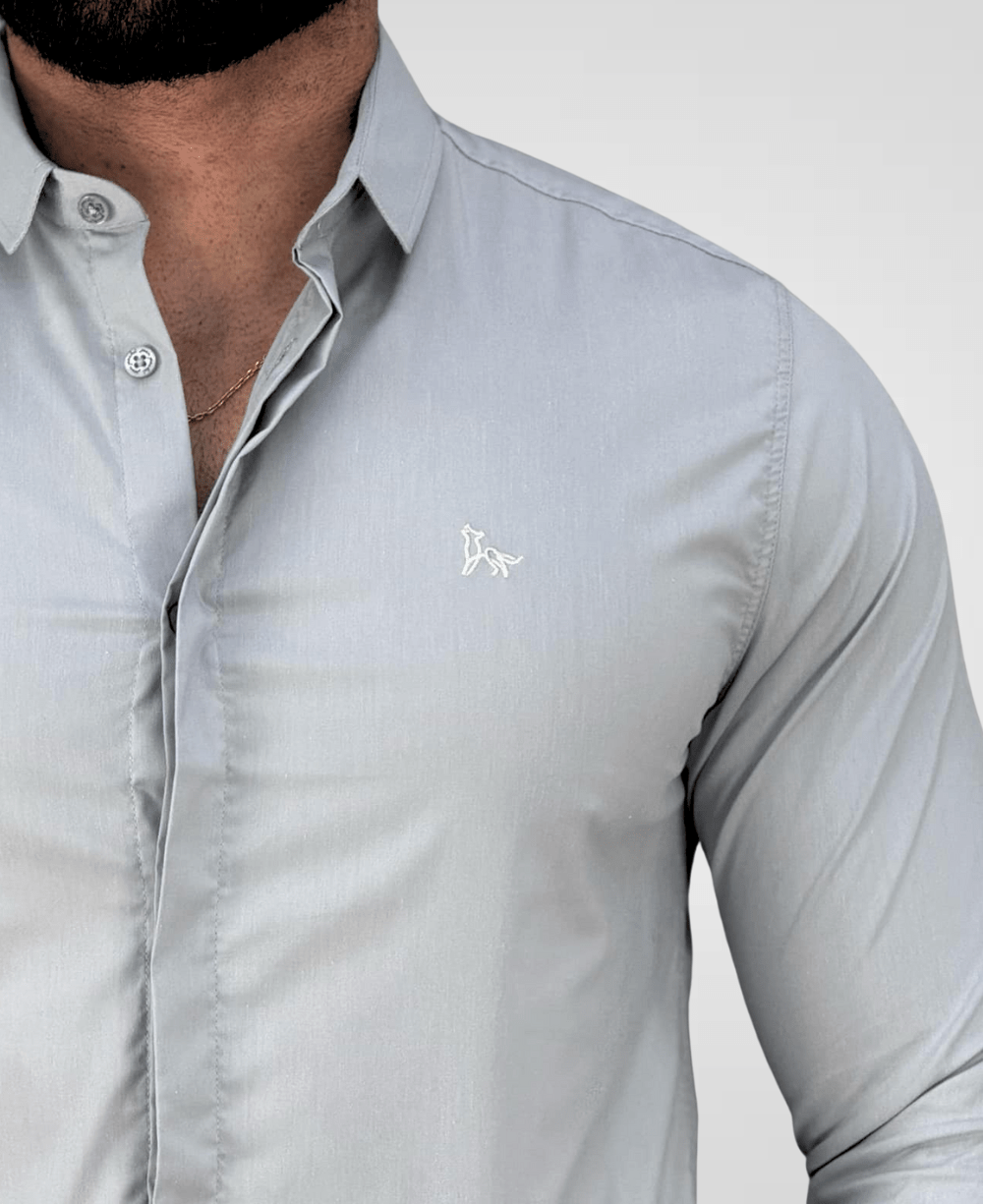 Camisa Social Cinza Claro Masculina Acetinada - Per Pochi
