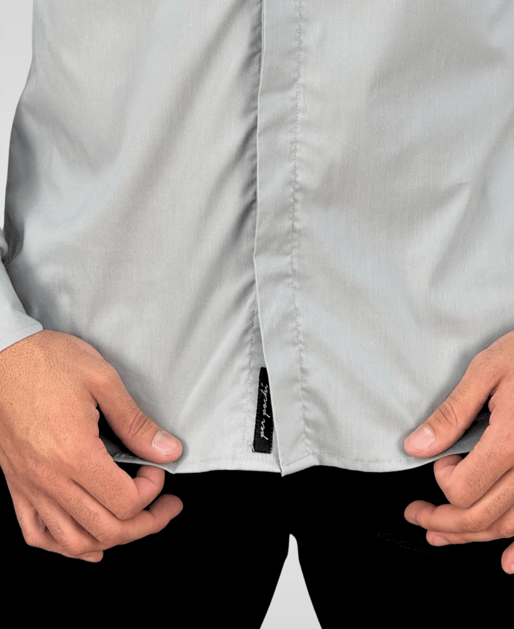 Camisa Social Cinza Claro Masculina Acetinada - Per Pochi