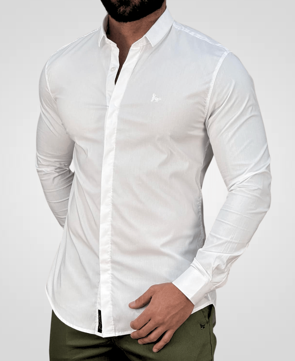 Camisa Social Branco Masculina Acetinada - Per Pochi