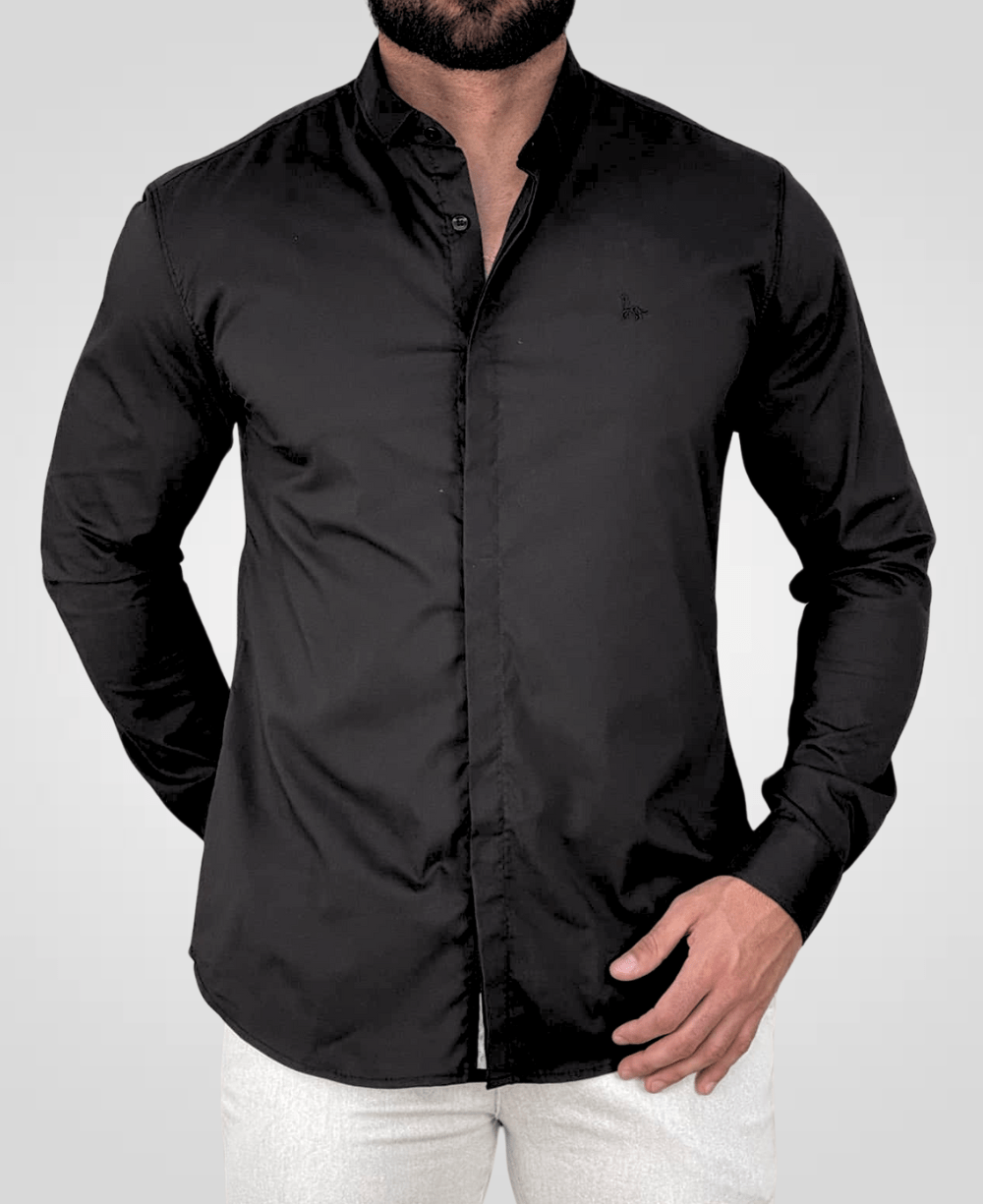Camisa Social Preto Masculina Acetinada - Per Pochi