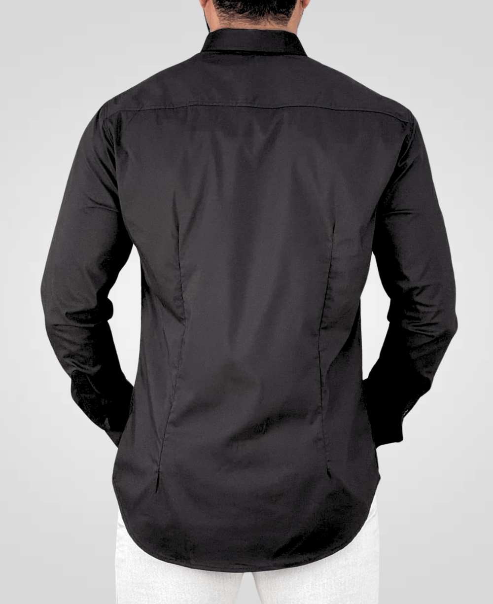 Camisa Social Preto Masculina Acetinada - Per Pochi