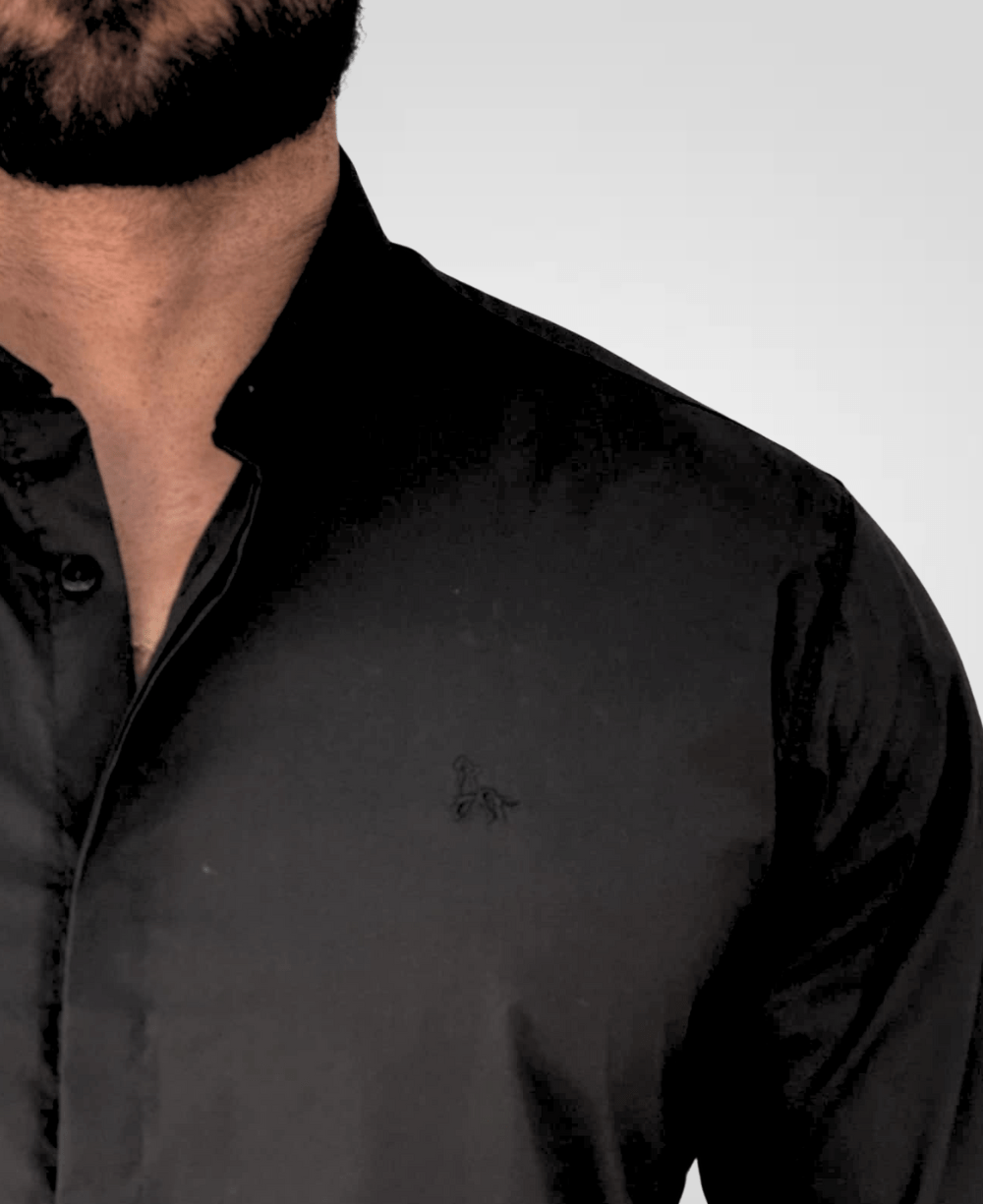 Camisa Social Preto Masculina Acetinada - Per Pochi