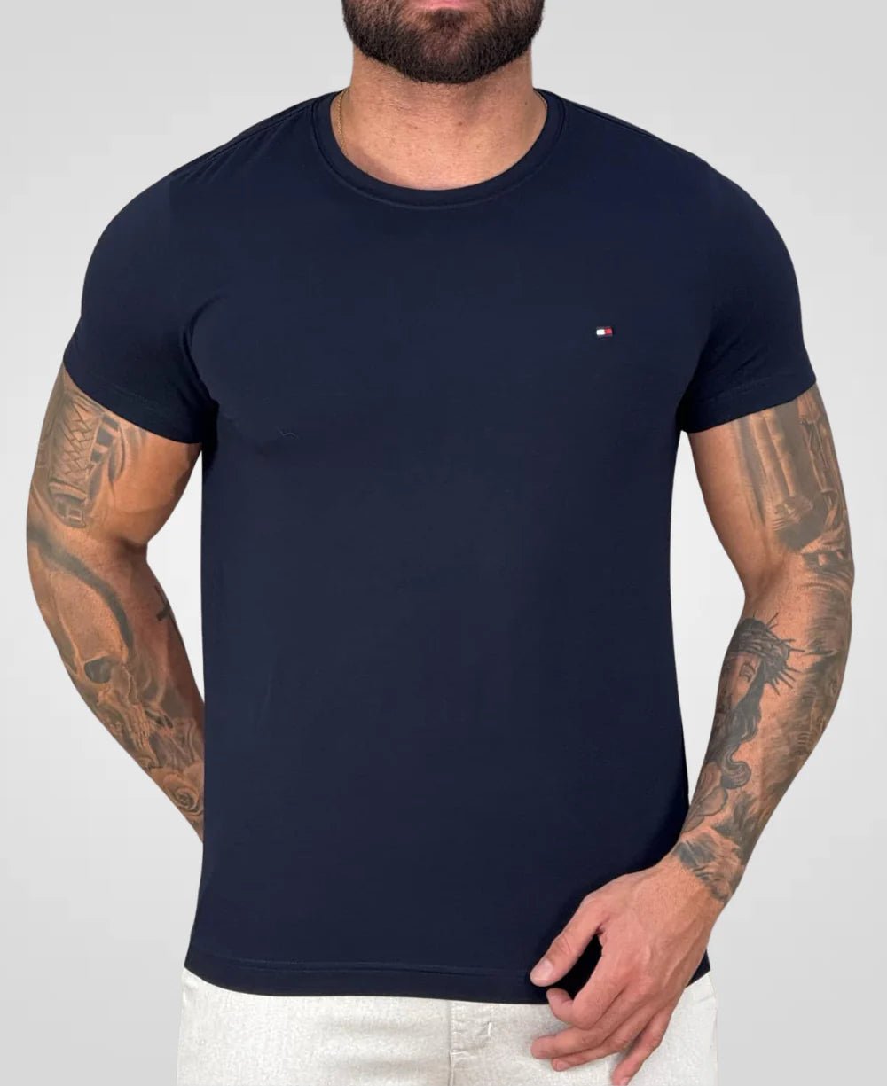 Kit 2 Camisetas Azul Marinho e Preto Masculino Pima - Tommy Hilfiger
