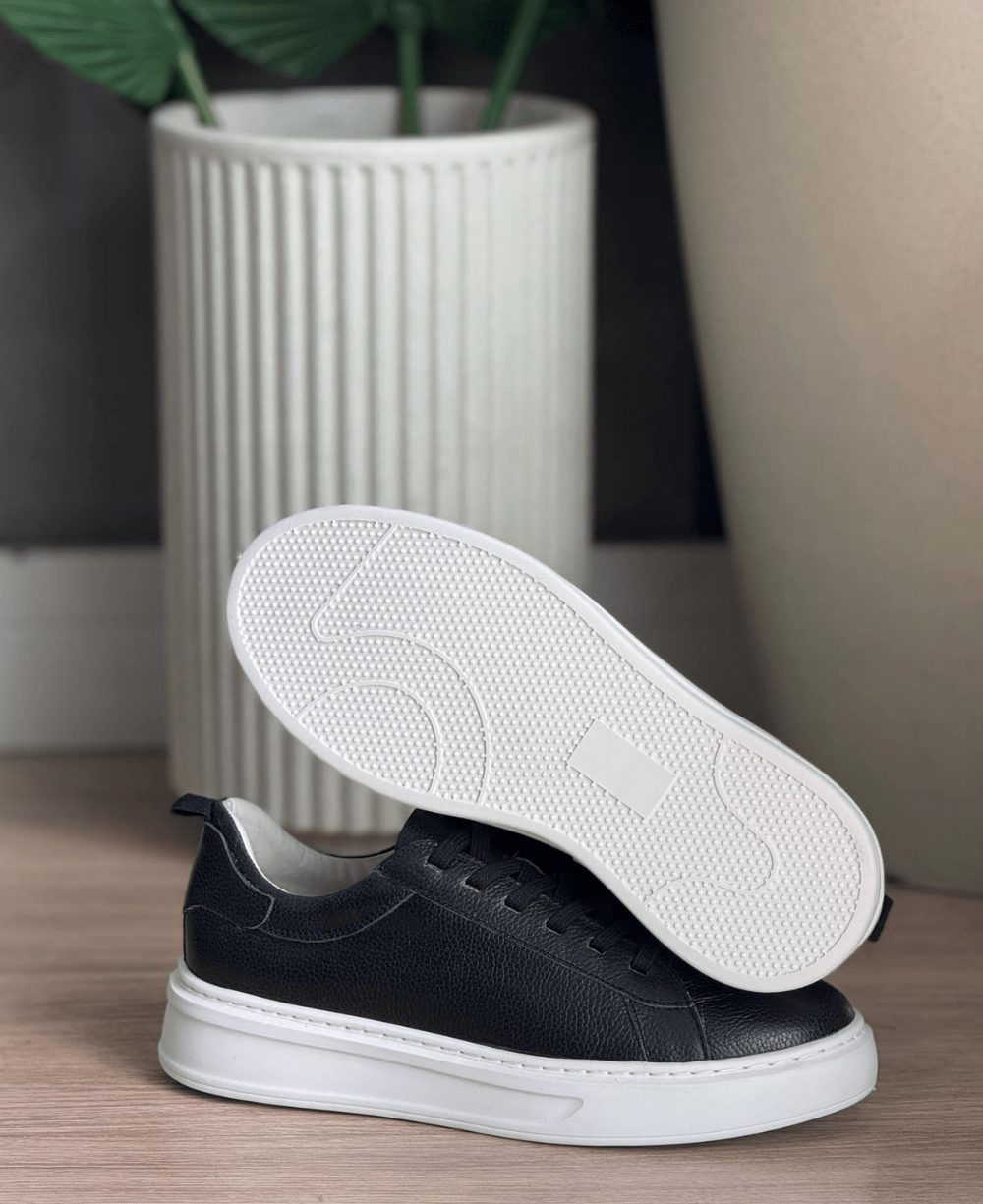 Tênis Preto Masculino De Couro Sintético Casual - Ideal Vest