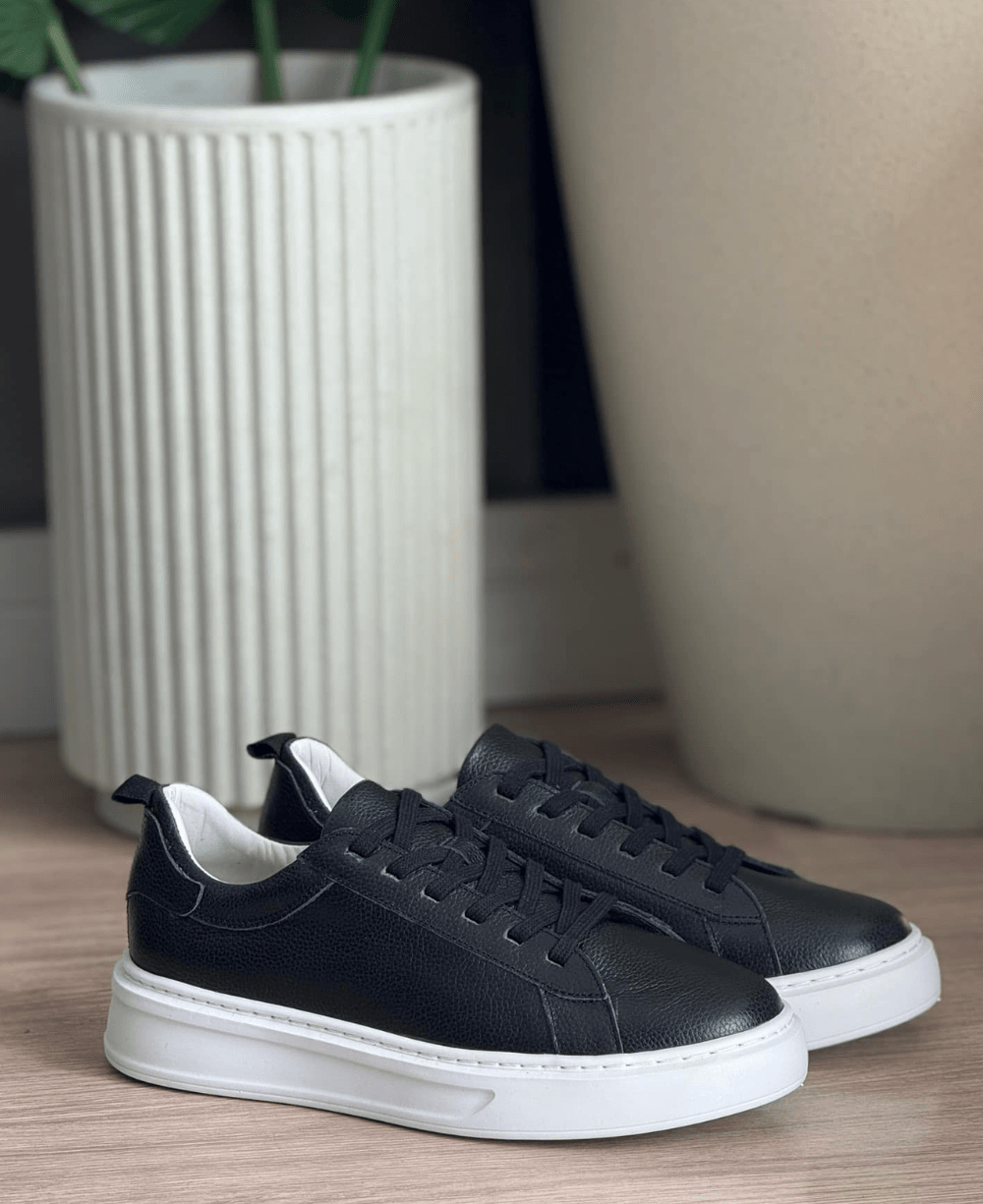 Tênis Preto Masculino De Couro Sintético Casual - Ideal Vest
