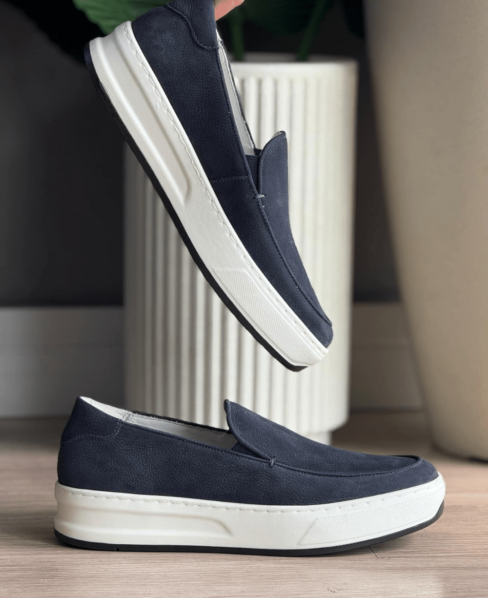 Slip On Azul Marinho Masculino De Couro - Ideal Vest Rouparia