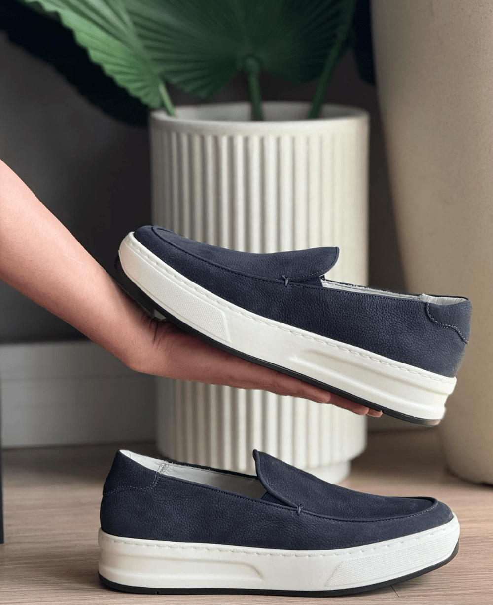 Slip On Azul Marinho Masculino De Couro - Ideal Vest Rouparia