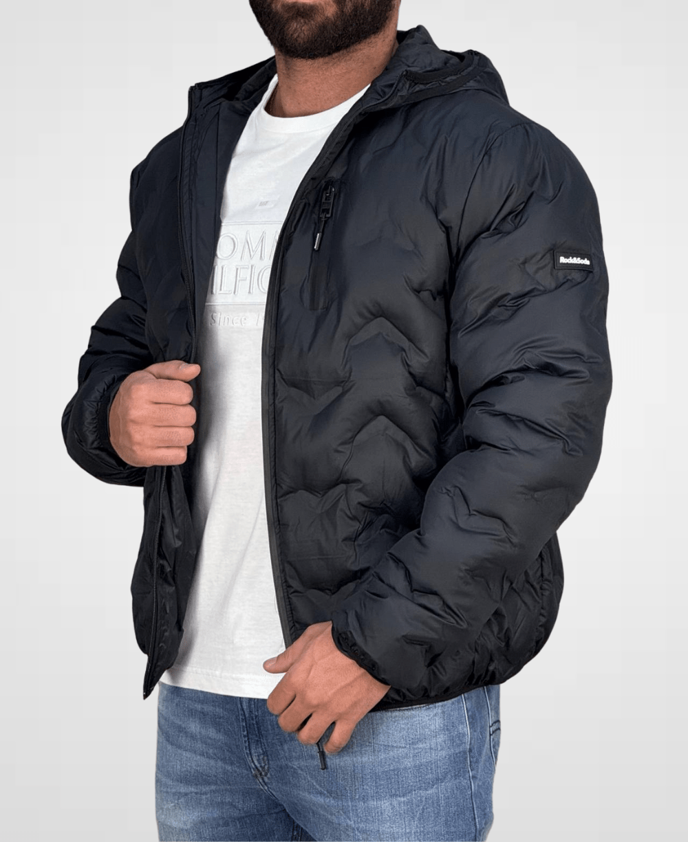 Jaqueta Puffer Preto Com Touca Masculina - Rock & Soda