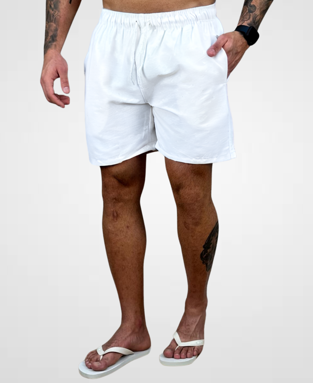 Shorts de Linho Branco Masculina Lisa - Afri.co