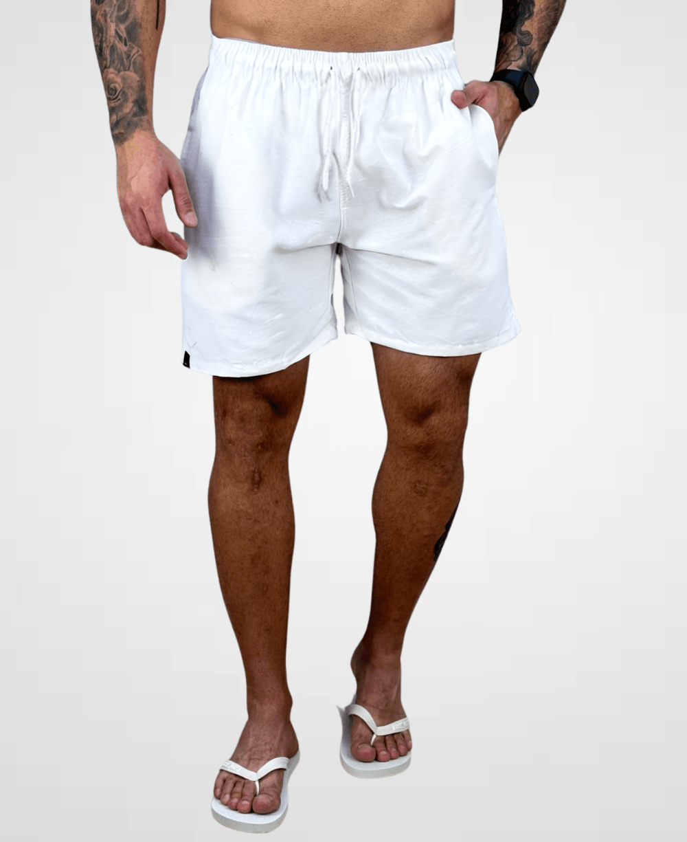 Shorts de Linho Branco Masculina Lisa - Afri.co