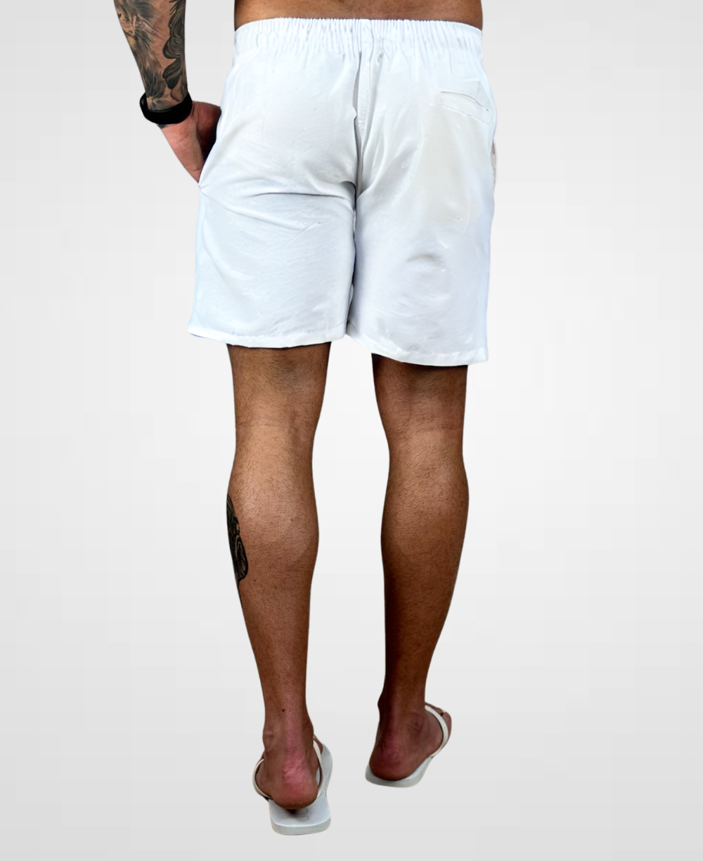Shorts de Linho Branco Masculina Lisa - Afri.co