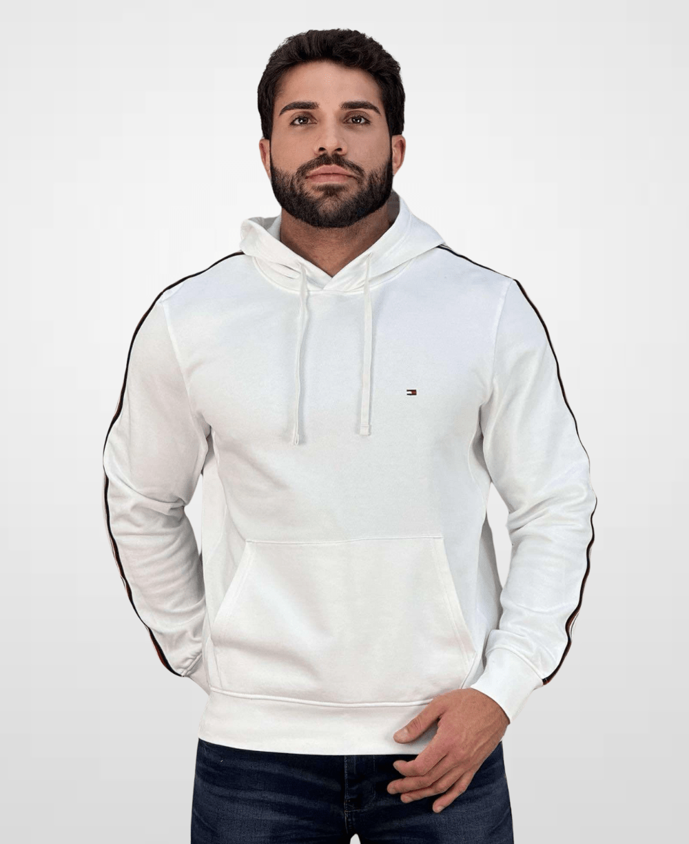 Moletom Branco Masculino Global Stripe Hoody - Tommy Hilfiger