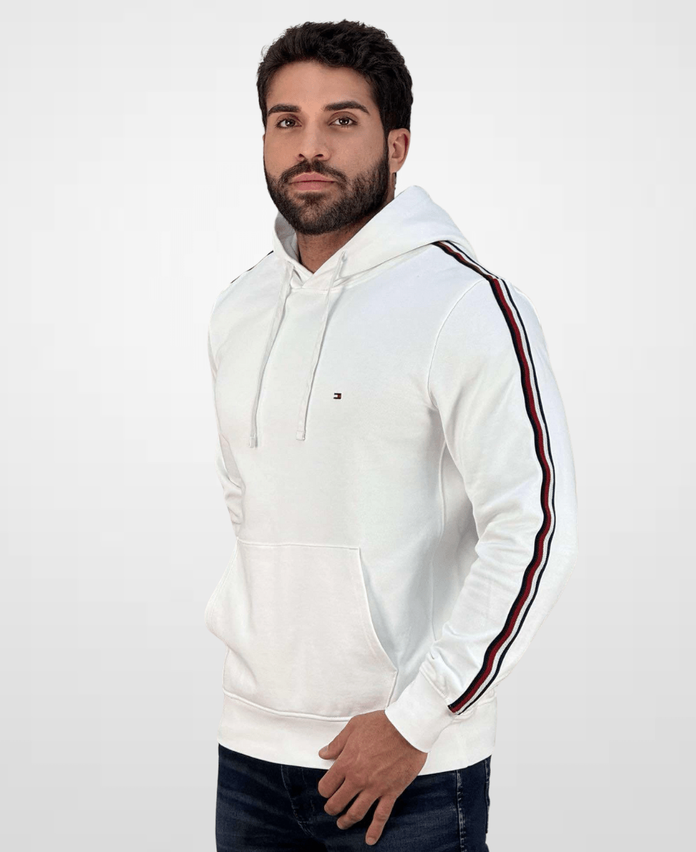 Moletom Branco Masculino Global Stripe Hoody - Tommy Hilfiger