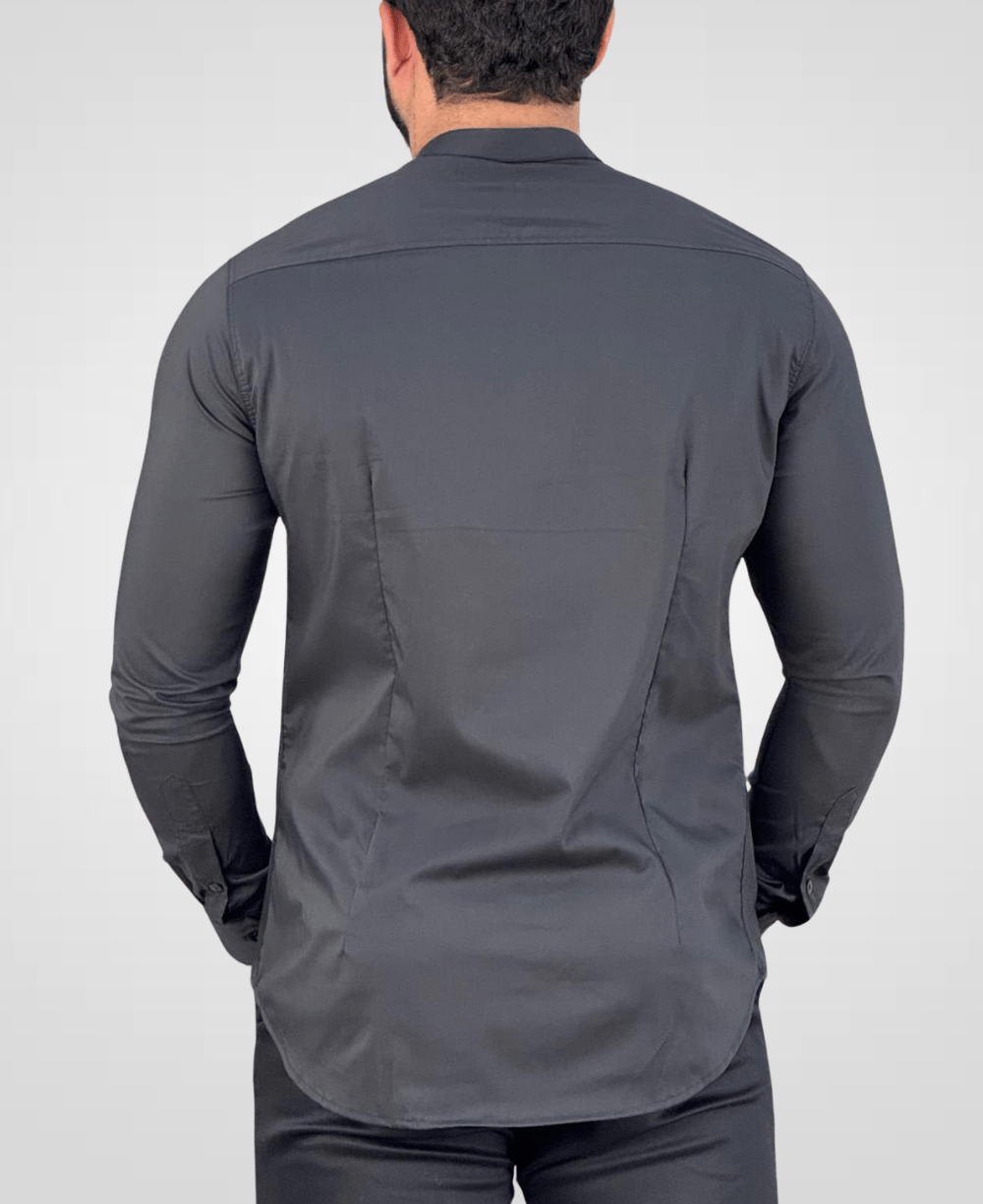 Camisa Social Gola Padre Preto Masculina Acetinada - Per Pochi