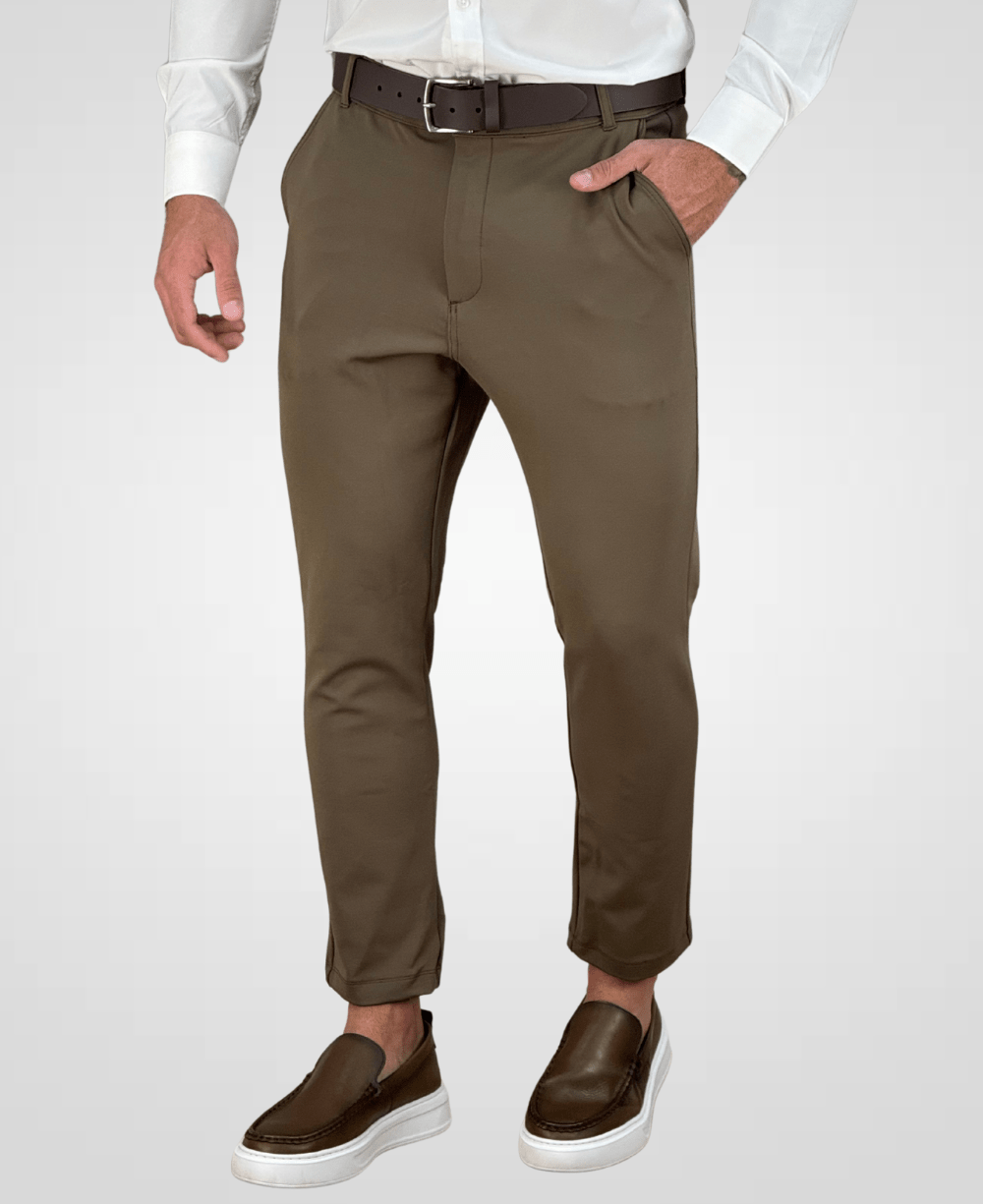 Calça Alfaiataria Caqui Escuro Masculina Slim - DLZ