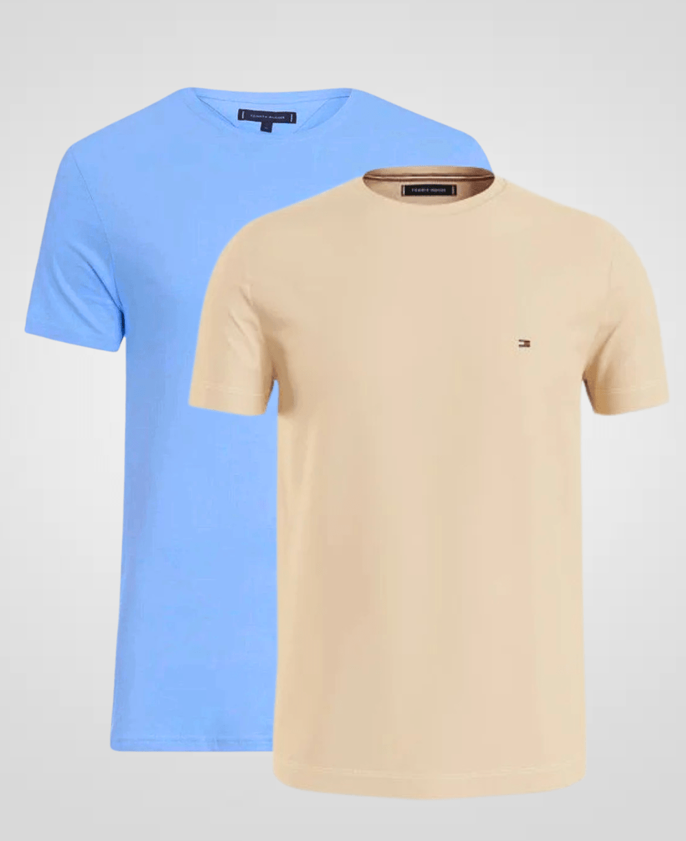 Kit 2 Camisetas Caqui e Azul Céu Masculino Básica - Tommy Hilfiger