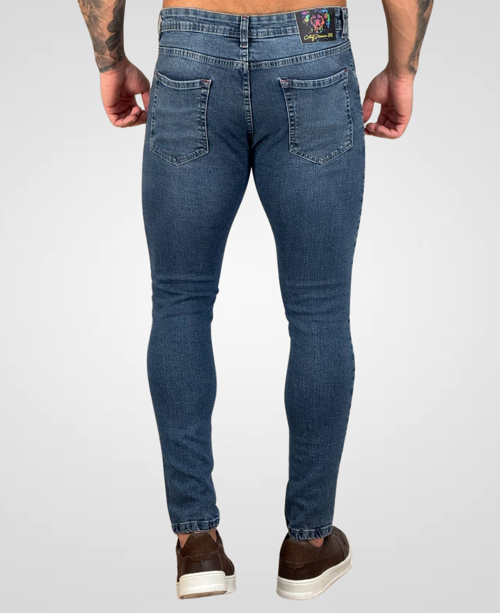 Calça Jeans Mescla Escura Masculina Super Skinny - City Denim