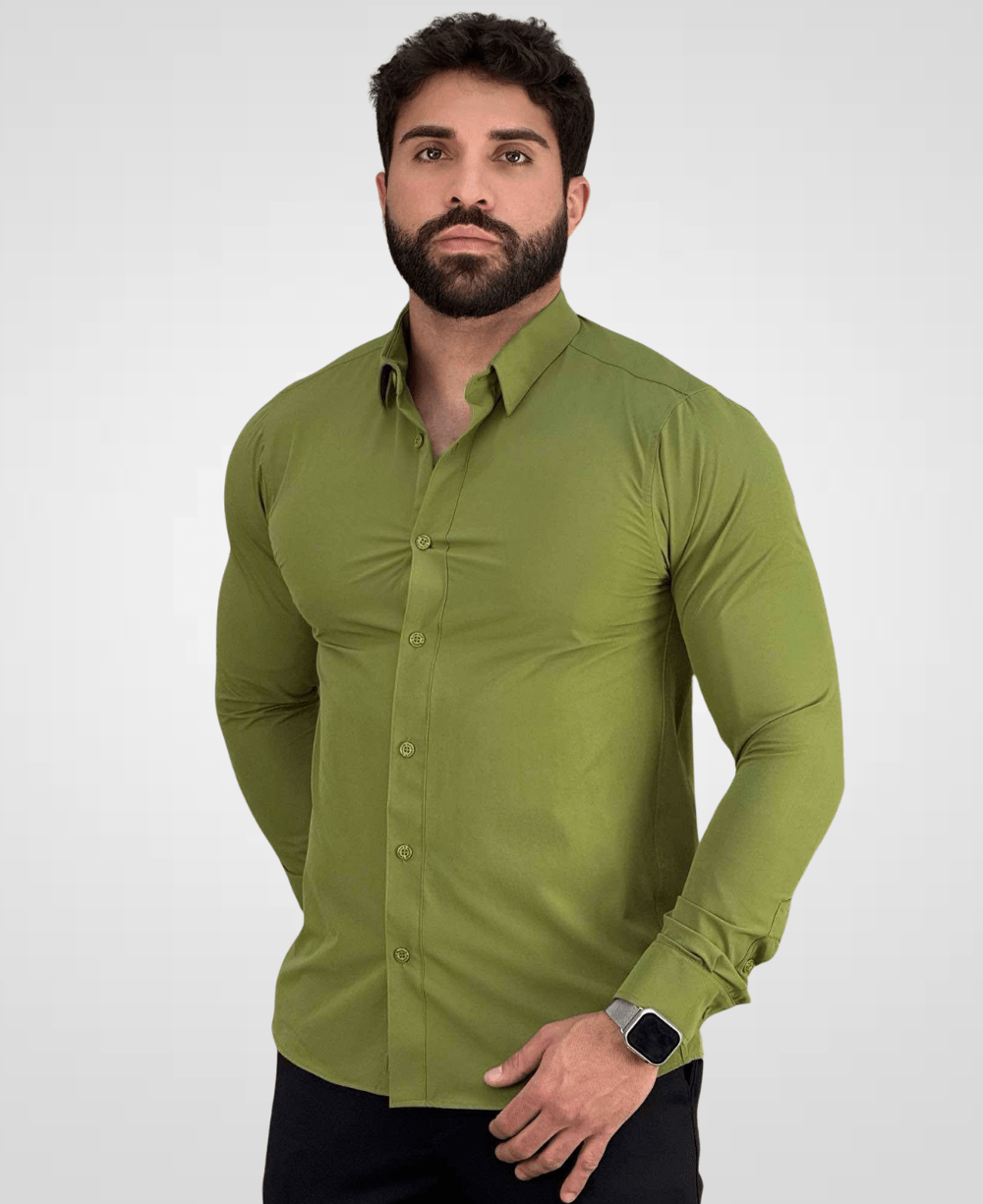 Camisa Social Verde Oliva Tecnológica Impermeável-Paladho's