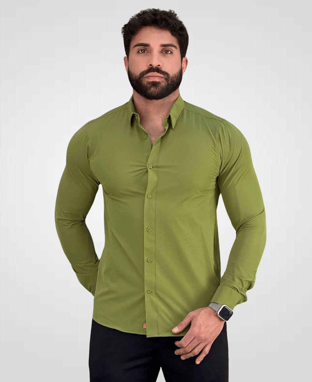 Camisa Social Verde Oliva Tecnológica Impermeável-Paladho's