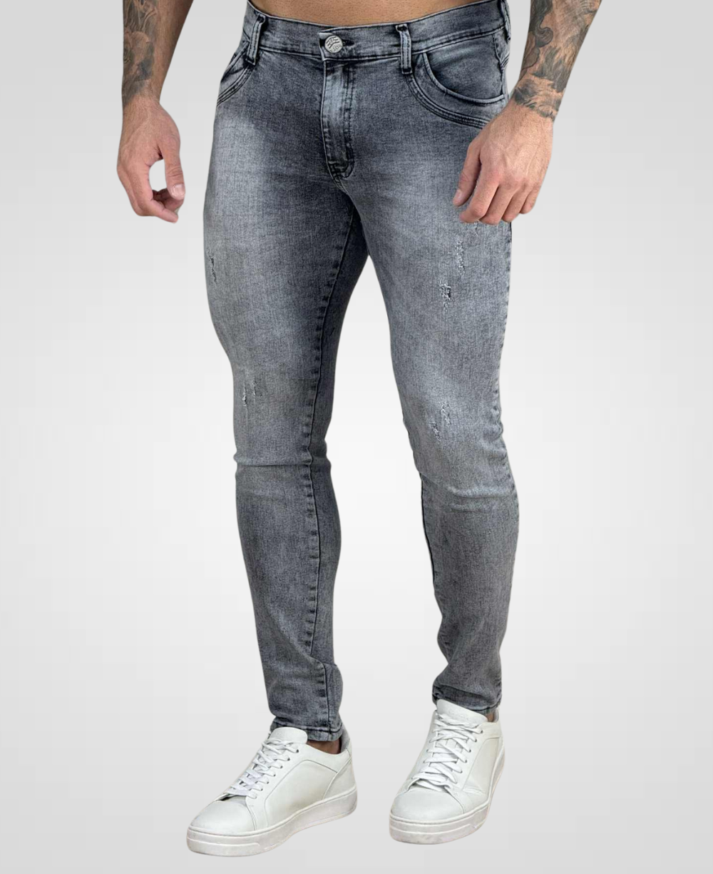 Calça Jeans Cinza Mescla Masculina com Lycra - Rota 77