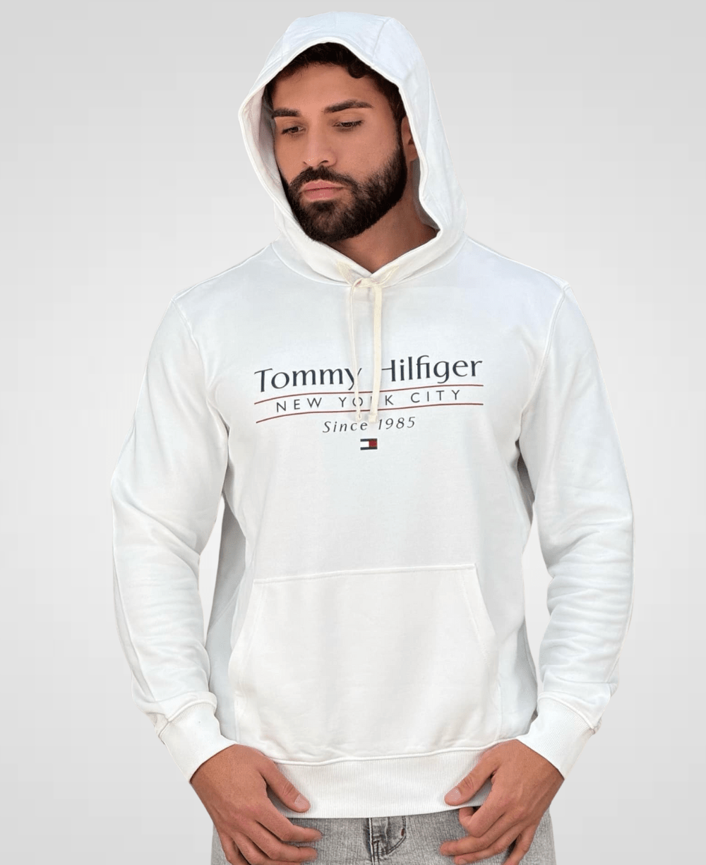 Moletom Branco Masculino Logo Com Capuz- Tommy Hilfiger